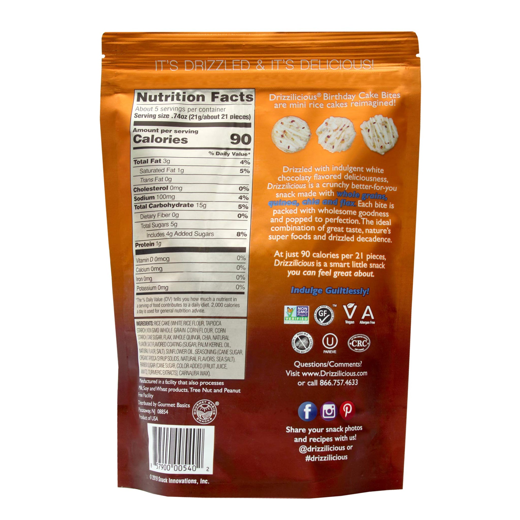 Drizzilicious Birthday Cake Bites Mini Rice Cakes, 4 OZ