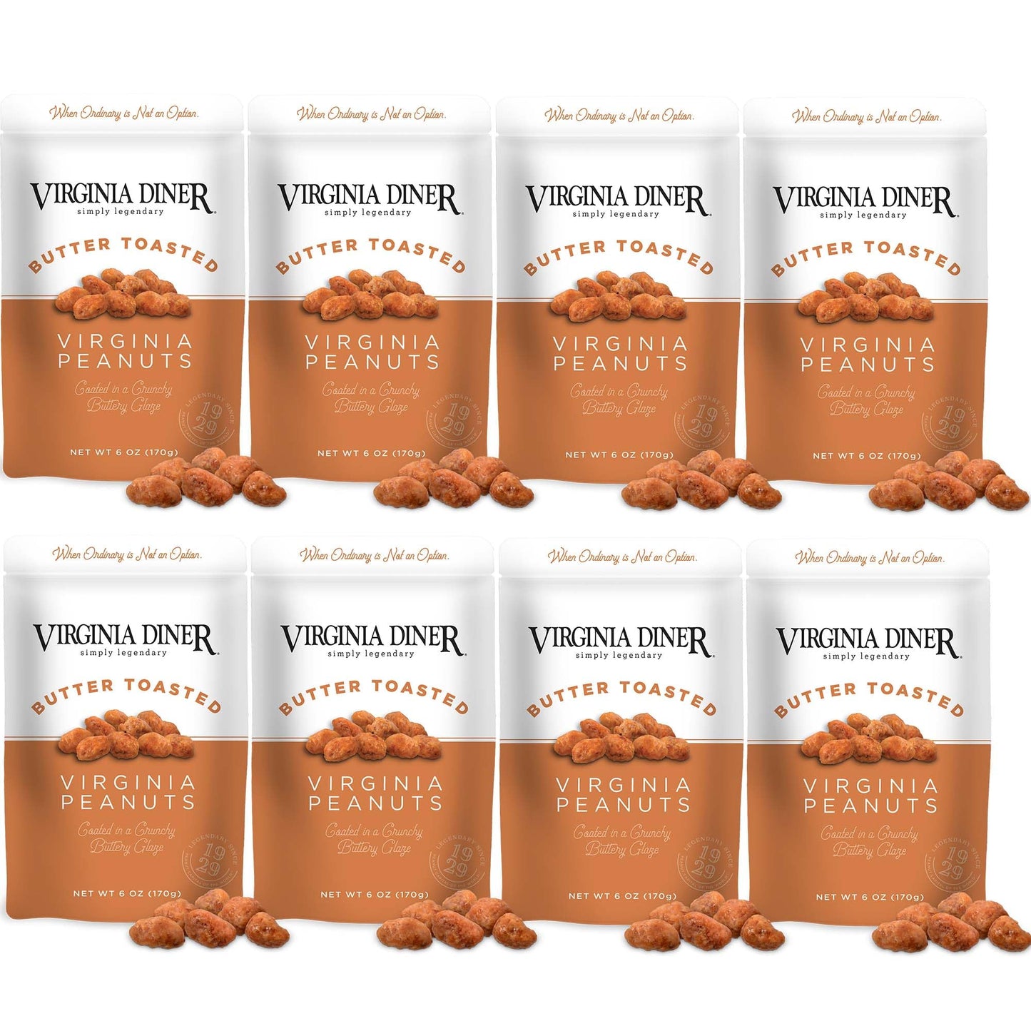 Virginia Diner XL Butter Toasted Virginia Peanuts - 8 Pack VA Peanuts Sweet and Crunchy Toffee Resealable Non-GMO, Preservative Free from Virginia