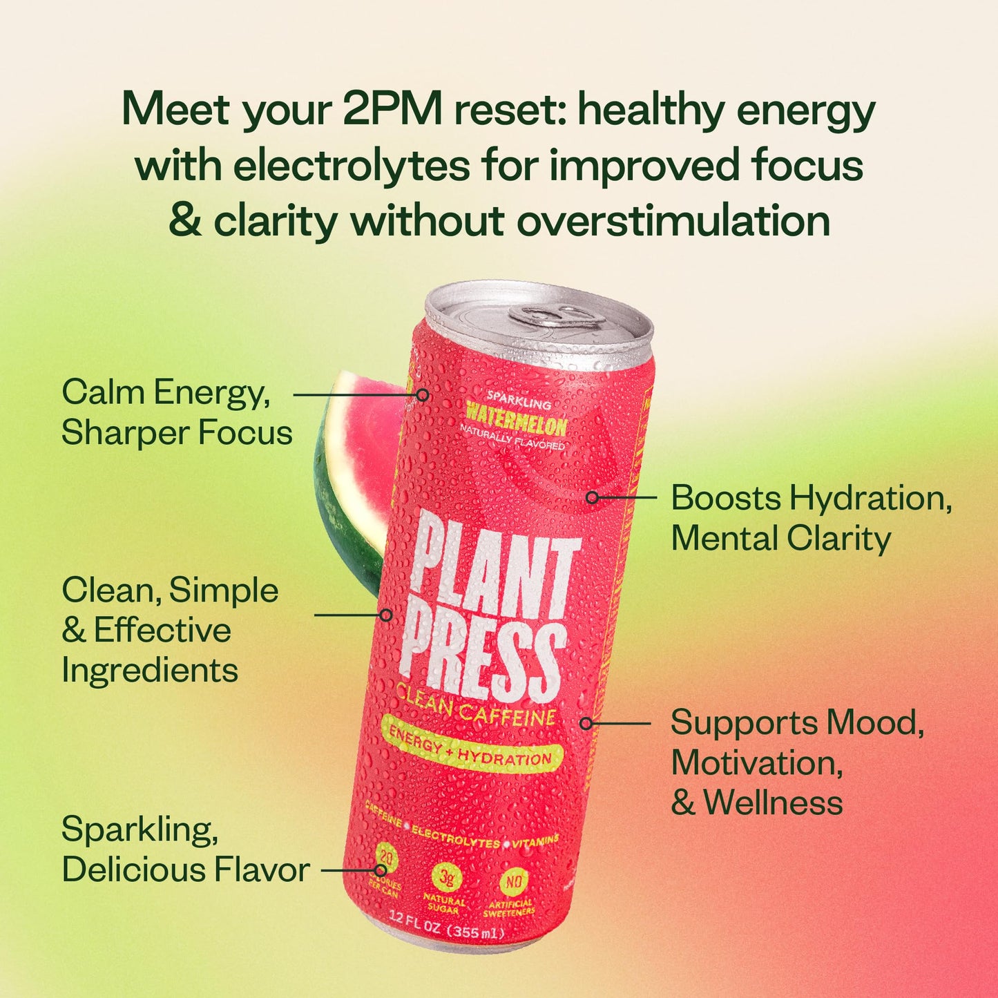 Plant Press - Organic Energy Drink, 100 mg Caffeine Clean Coffee Alternative, Full Range of Vitamins, Electrolytes, No Sugar Alcohols, No