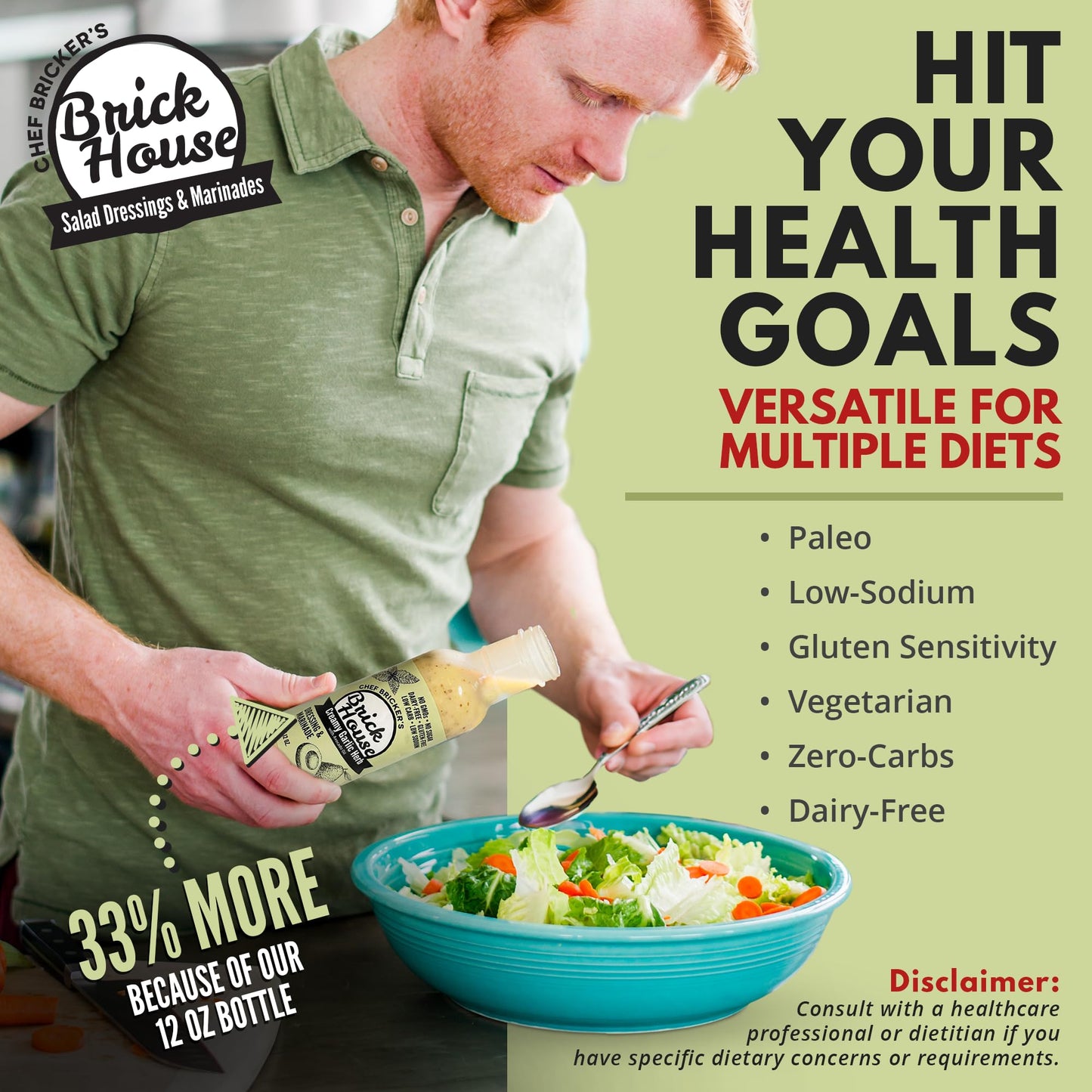 Brick House Creamy Garlic Herb Vinaigrette Dressing & Marinade, 12 oz, Low Sodium, Zero Carb, Dairy Free, Gluten Free, Non-GMO, No Sugar, Keto