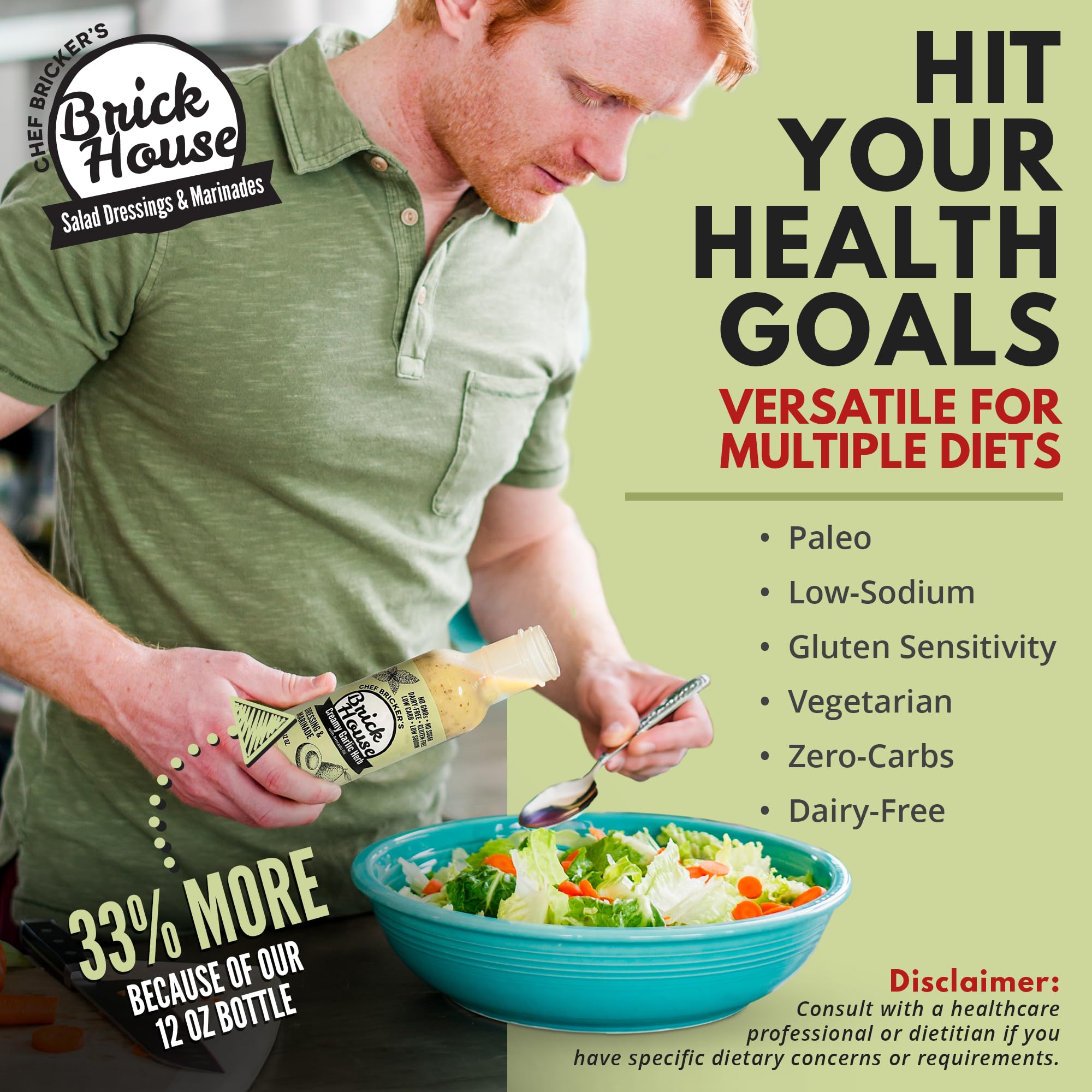 Brick House Creamy Garlic Herb Vinaigrette Dressing & Marinade, 12 oz, Low Sodium, Zero Carb, Dairy Free, Gluten Free, Non-GMO, No Sugar, Keto