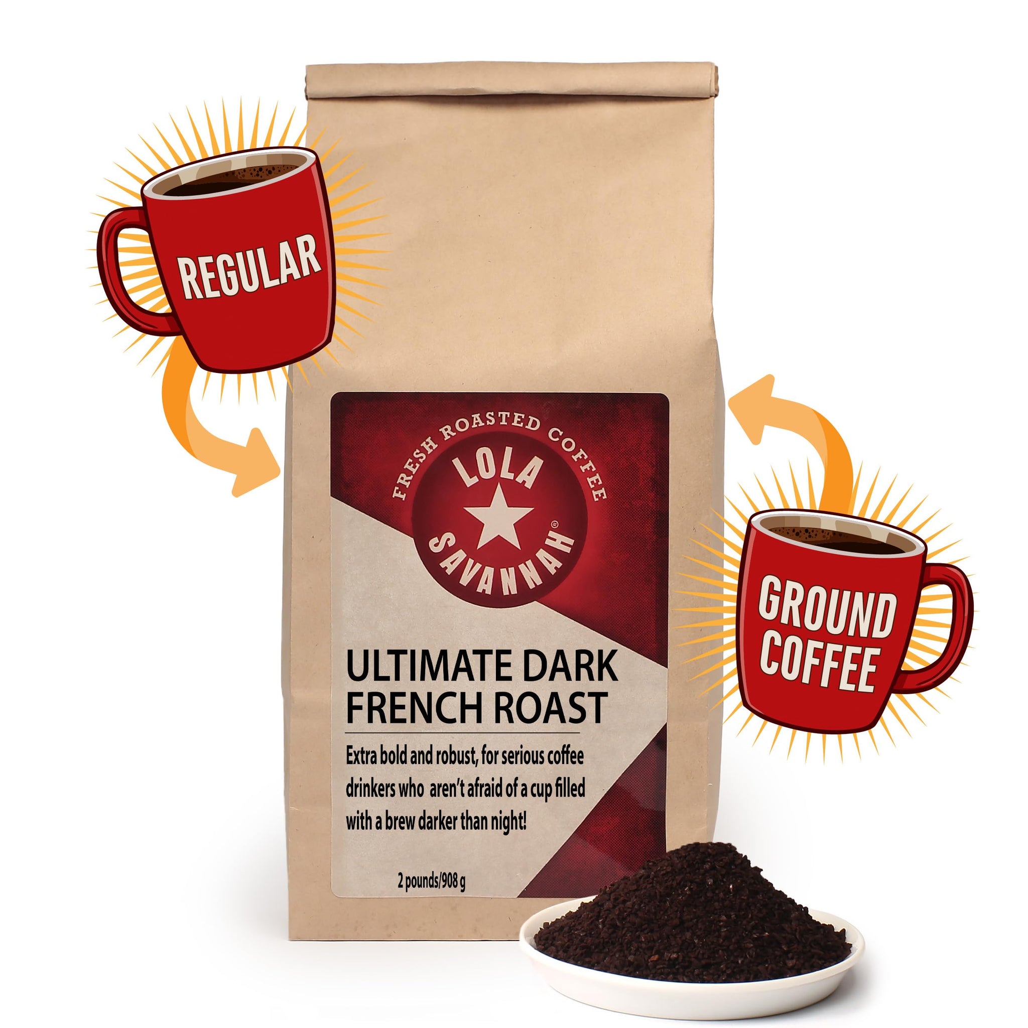 Lola Savannah Ultimate Dark French Roast Ground Caffeinated Coffee, 2lb