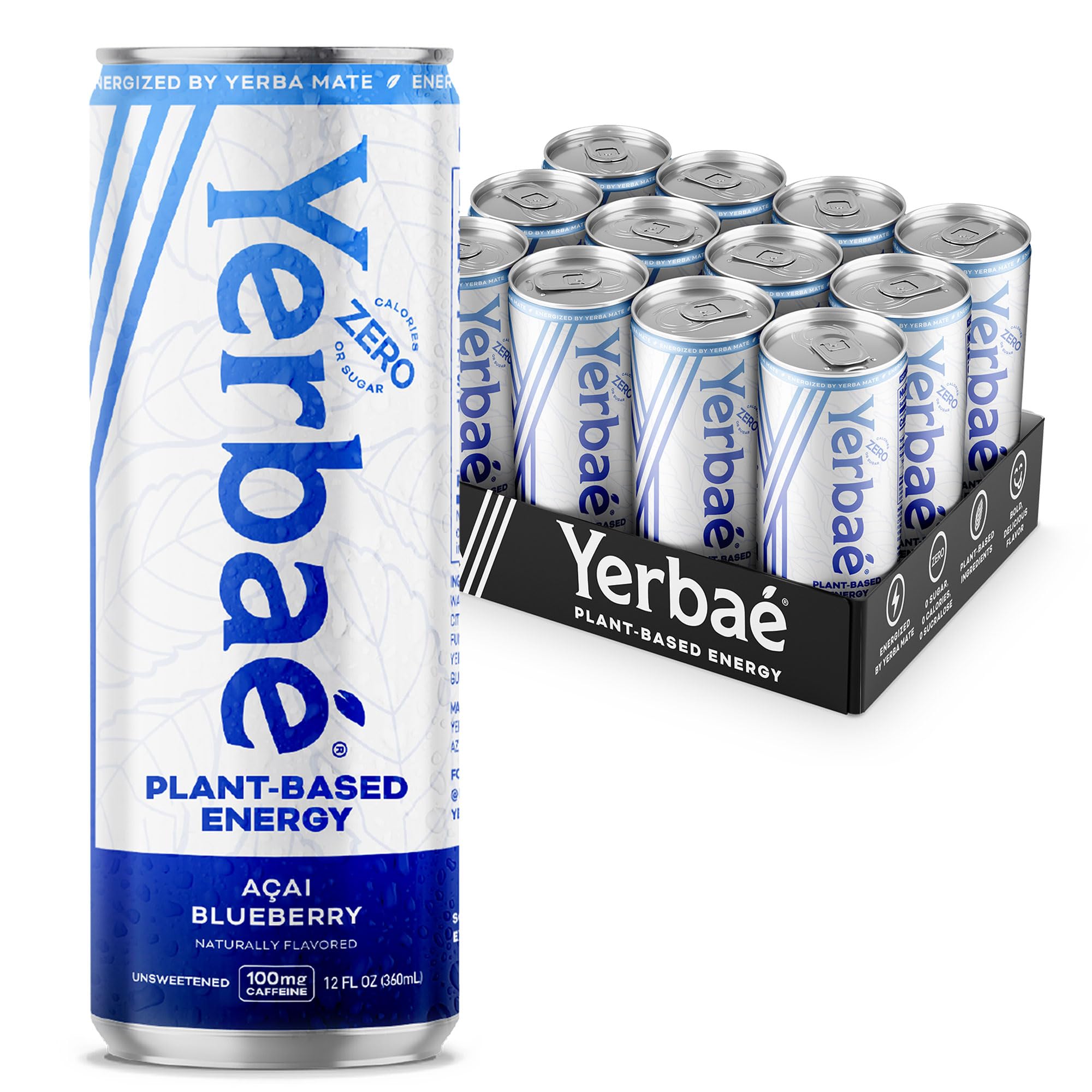 Yerbaé Energy Seltzer - Acai Blueberry, No Sugar/Calories/Carbs. Energized by Yerba Mate, Naturally Caffeinated, Plant-Based, Healthy Alternative