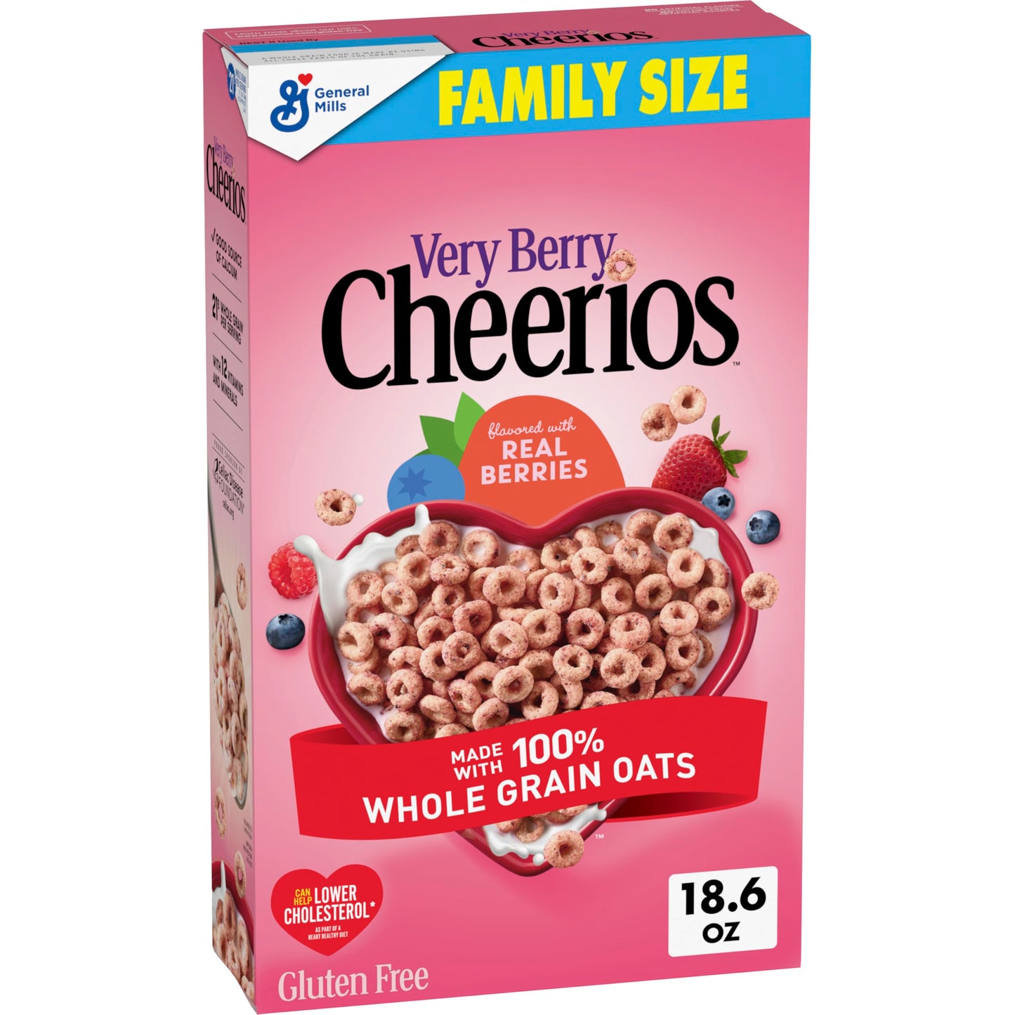Very Berry Cheerios, Heart Healthy Gluten Free Breakfast Cereal, Made with Whole Grain Oats, Family Size, 18.6 oz