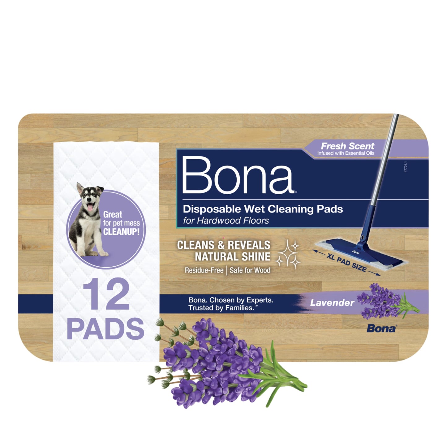 Bona® Disposable Wet Cleaning Pads for Hardwood Floors, Lavender Scent
