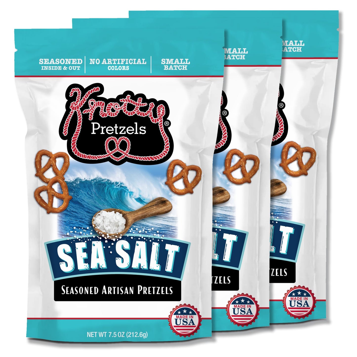 Knotty Pretzels - "The Official Pretzel of Beer" 7.5 oz Individual Seasoned Pretzels in Resealable Pretzel Snack Bags, The Perfect Pairing for Beer