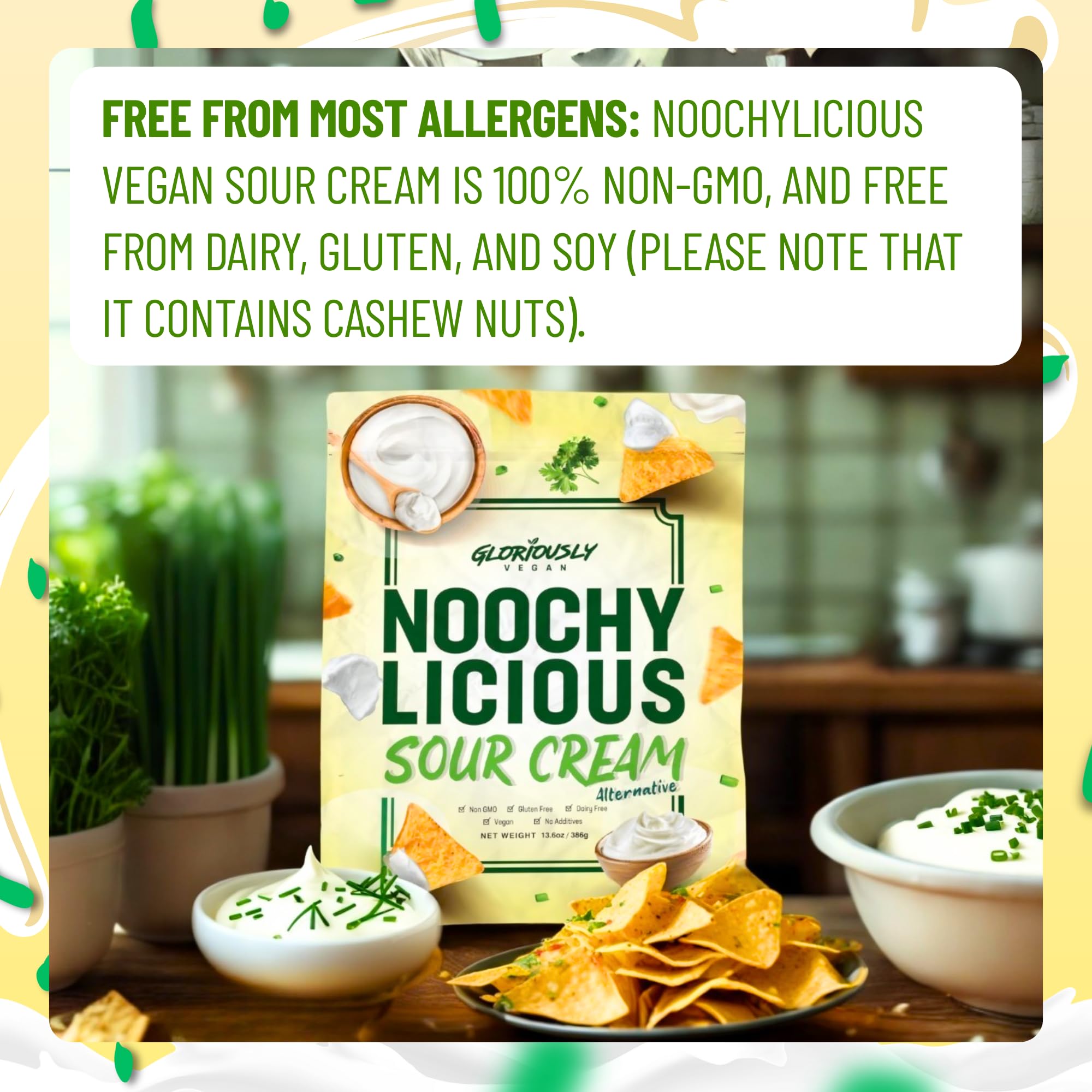 Gloriously Vegan NoochyLicious Sour Cream Powder - Smooth, Tangy, Dairy-Free & Plant-Based Seasoning - Lactose-Free, Gluten-Free, Non-GMO Sour Cream