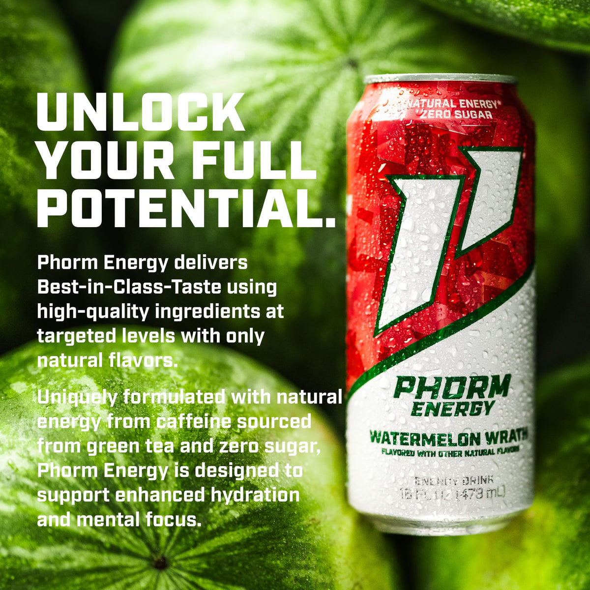 Phorm Energy Drink, Watermelon Wrath, Sugar Free, 16 oz 12 Pack