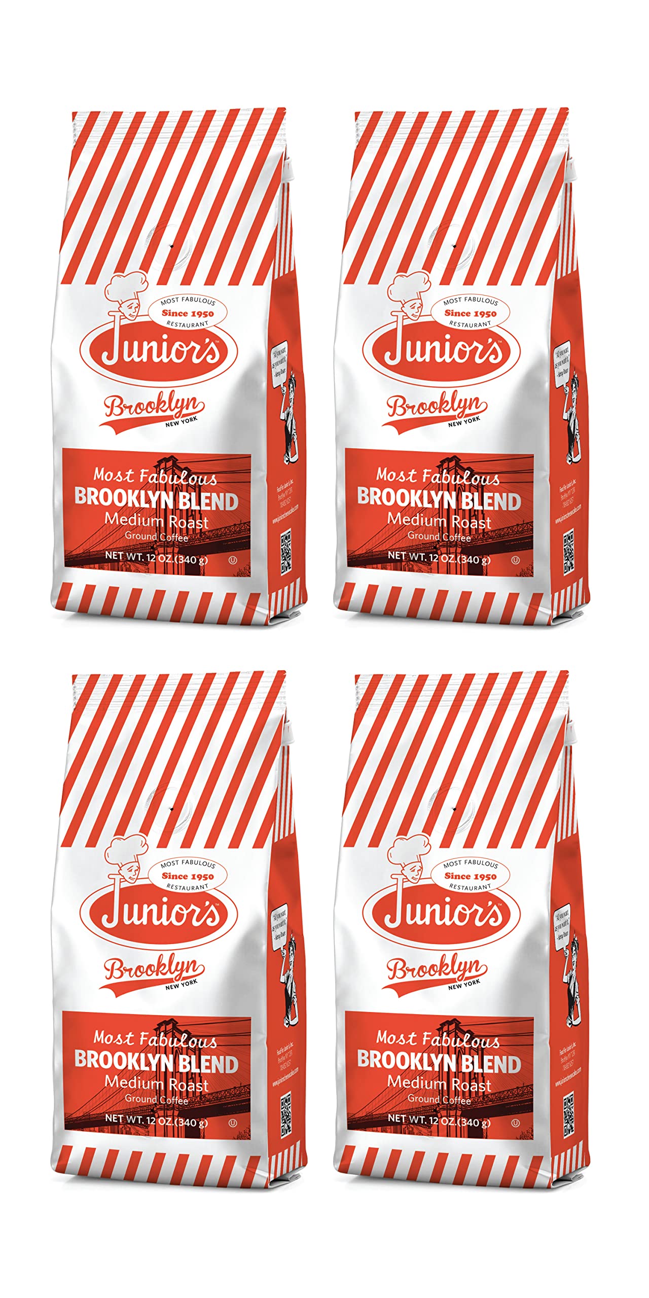Junior's Most Fabulous Ground Coffee, 12 oz (Brooklyn Blend, 4 bags)