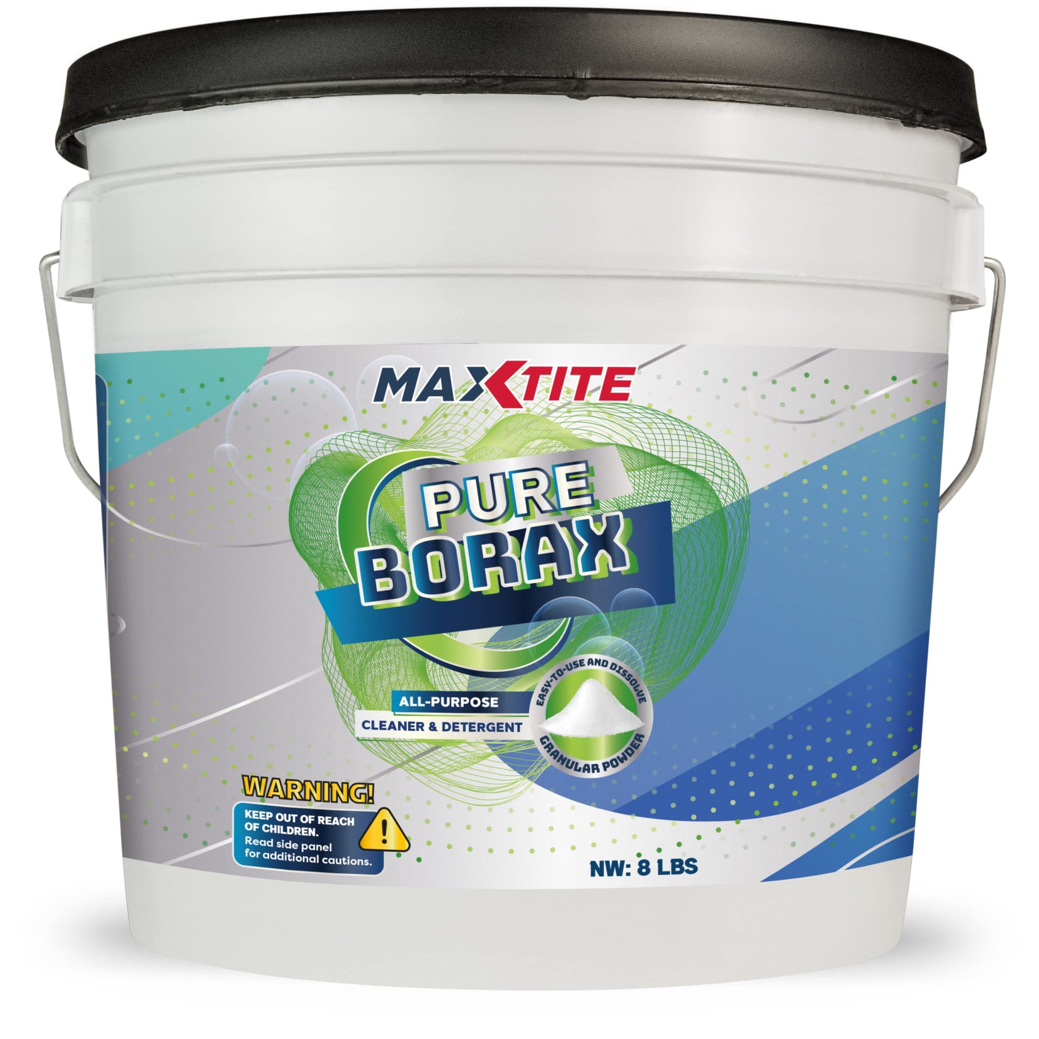 MAXTITE Pure Borax (8lbs) - Multipurpose Cleaning, Brightening and Freshening Powder for Surfaces, Laundry, Grime and More - Resealable Container