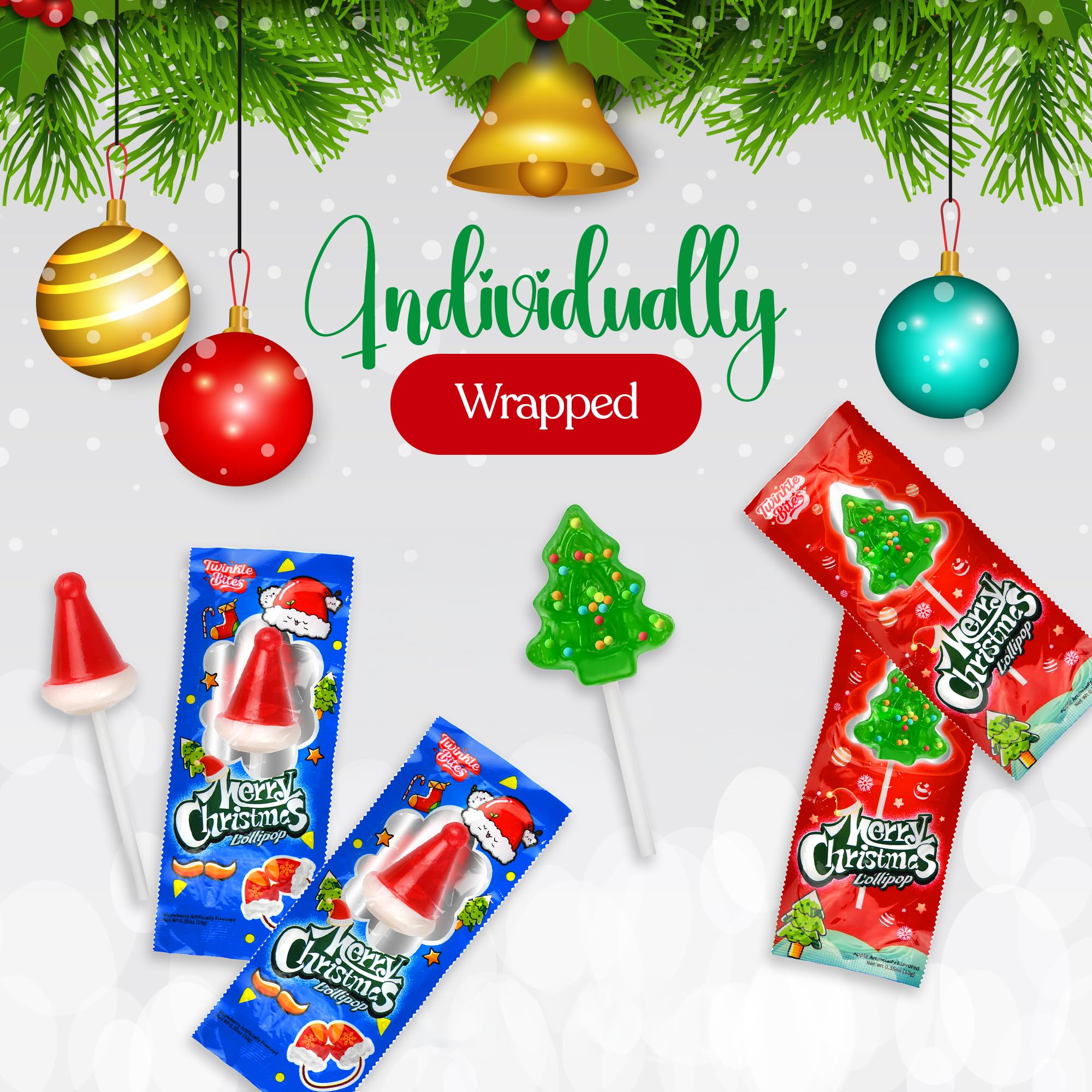 60 Pack Christmas Lollipops - Individually Wrapped Christmas Holiday Themed Hat And Tree Lollipops - Colorful Red & Green Designs & Delicious Flavor
