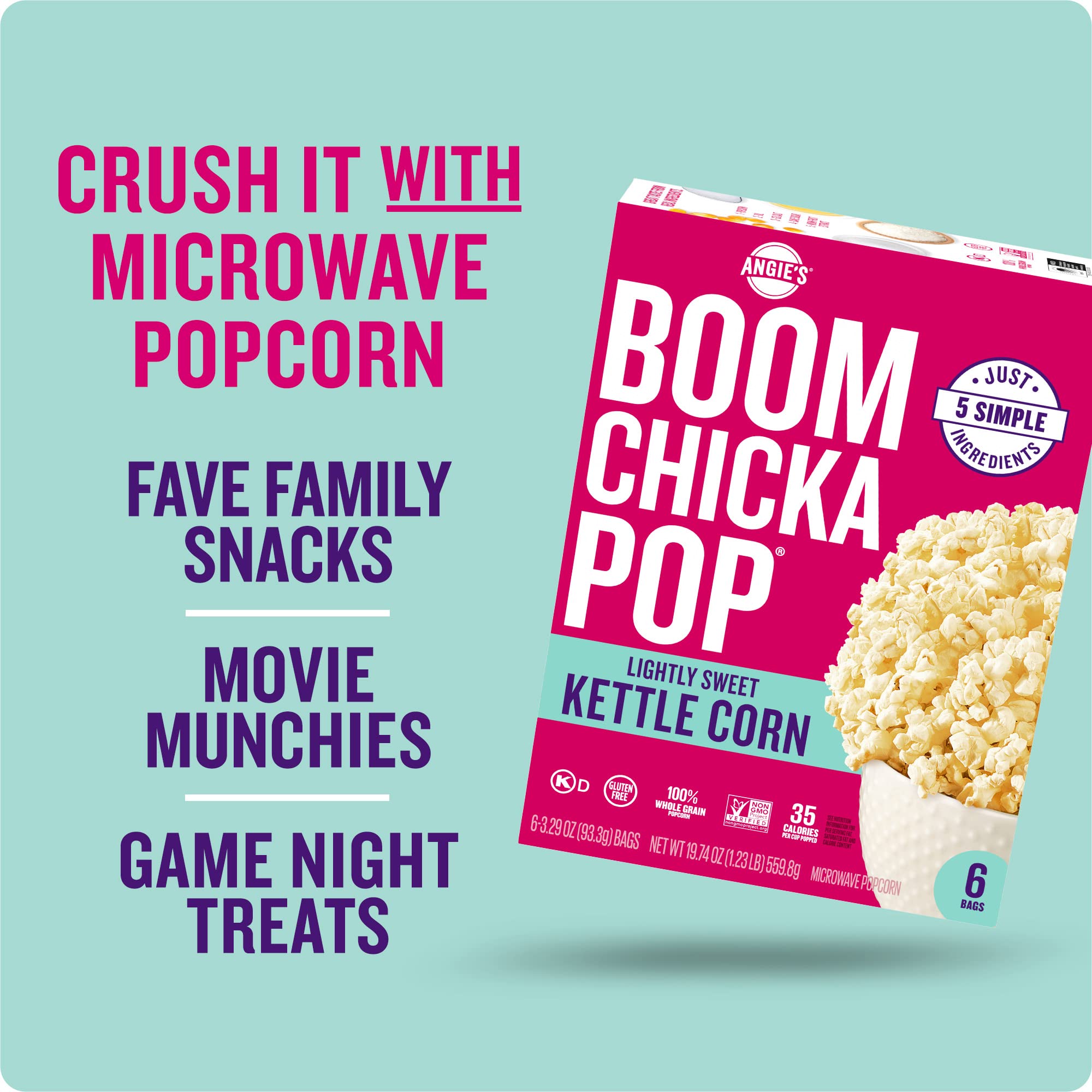 Angie's BOOMCHICKAPOP Lightly Sweet Kettle Corn Microwave Popcorn, (6) 3.29 oz. bags