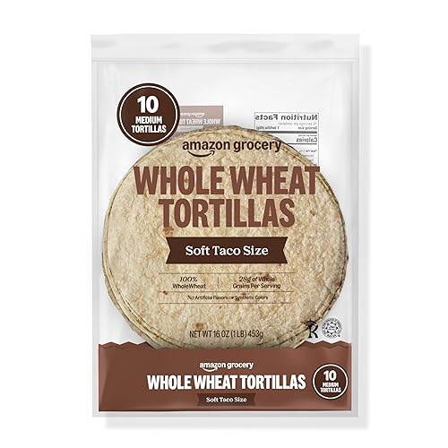 Amazon Grocery, Whole Wheat Tortilla, Soft Taco Size, 16 Oz, 10 Ct