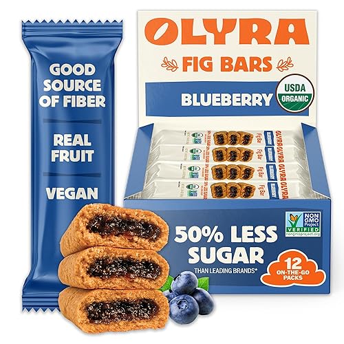 Olyra Blueberry Fig Bars, Organic Snacks, Healthy Snacks for Adults and Kids, Low Sugar, Vegan, Office Breakfast Bars, USDA Certified Organic, Non GMO