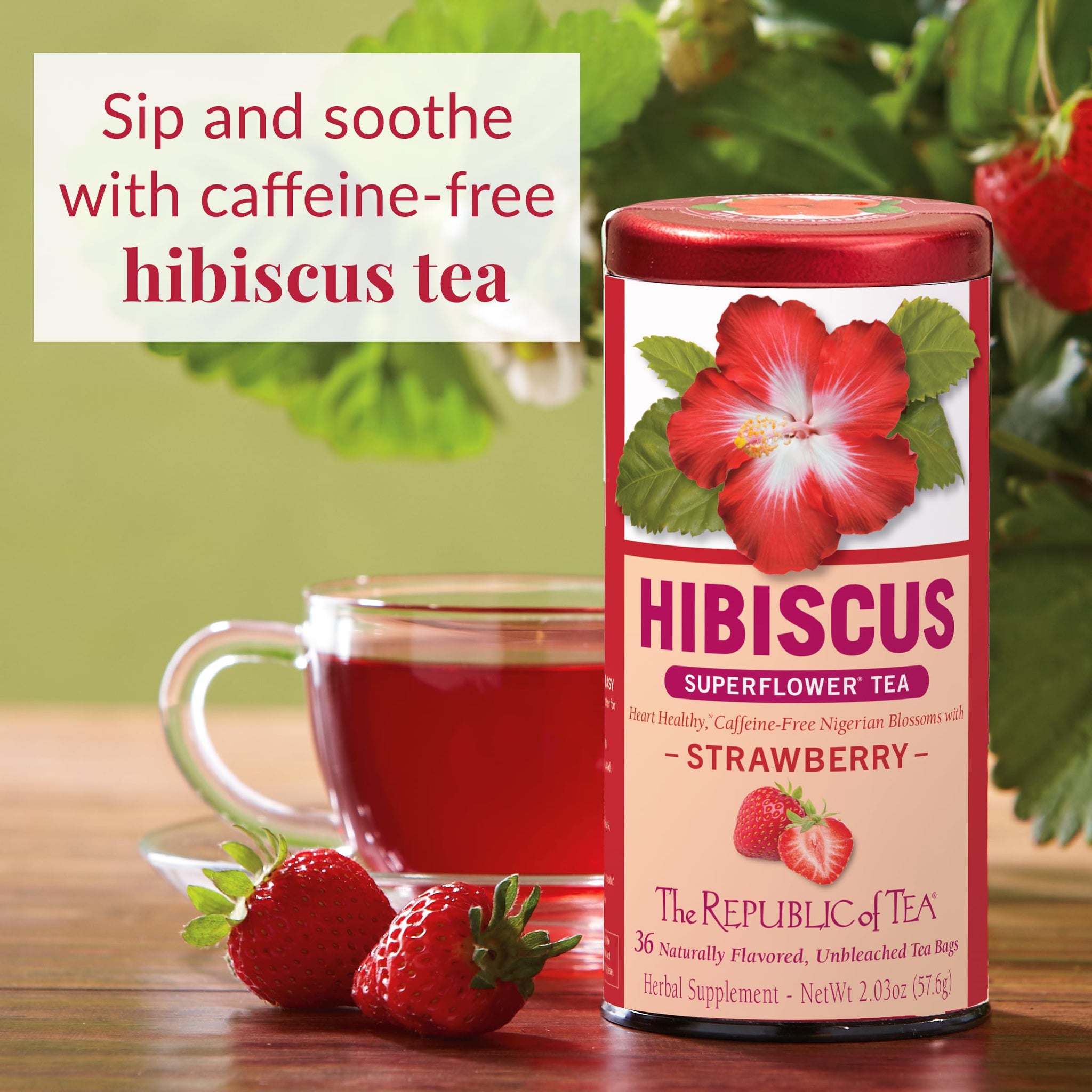 The Republic of Tea - Hibiscus Strawberry Tea, 36 Tea Bags, Herbal Blend, Caffeine Free, Gluten Free