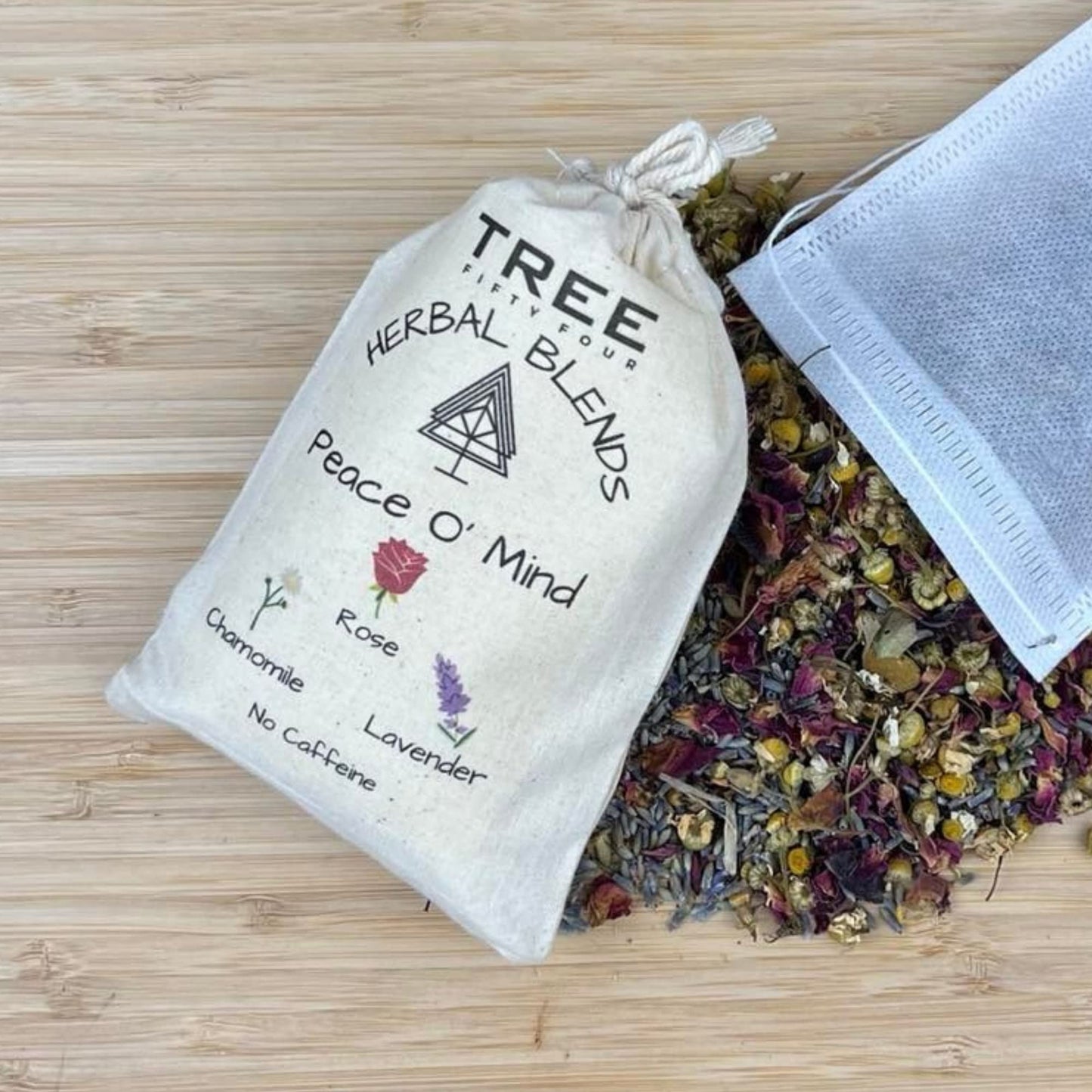 Peace O' Mind Herbal Blend - Chamomile, Red Rose Petals, Lavender | Natural Caffeine Free Tea & Smoke Blend by Tree Fifty Four | 30 Cups