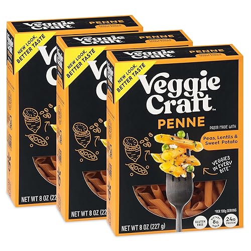 Veggiecraft Farms Penne Pasta - NEW BETTER TASTE - Low Carb Pasta, Protein Pasta, Lentil Pasta w/Peas & Sweet Potato, High Fiber, Plant Based Pasta