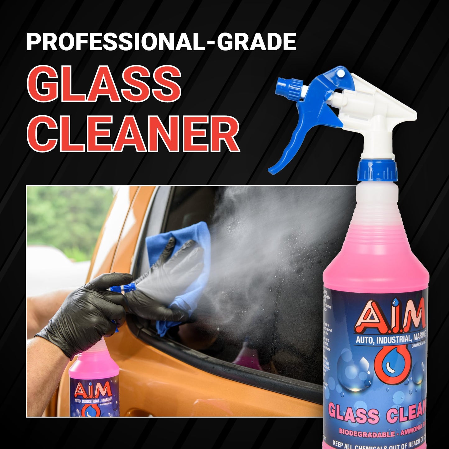 AIM Chemicals Ammoniated Glass Cleaner Concentrate - Streak-Free Shine for Windows, Cars, Homes, Offices - Dilutes 10:1 - Removes Dirt, Grime