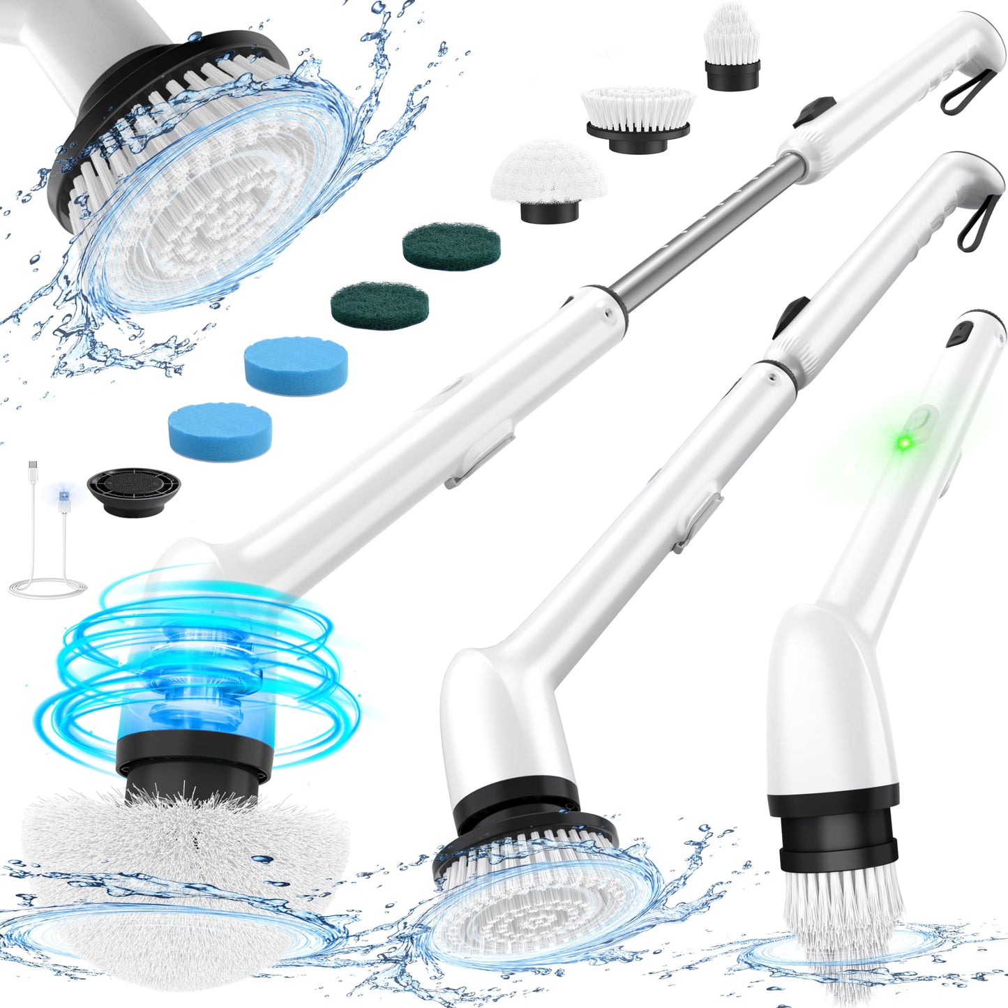 LyriFine Electric Spin Scrubber, New Full-Body IPX7 Waterproof Bathroom Cleaner Brush, Shower Scrubber with Long Handle & 2 Speed, Heads Replacement
