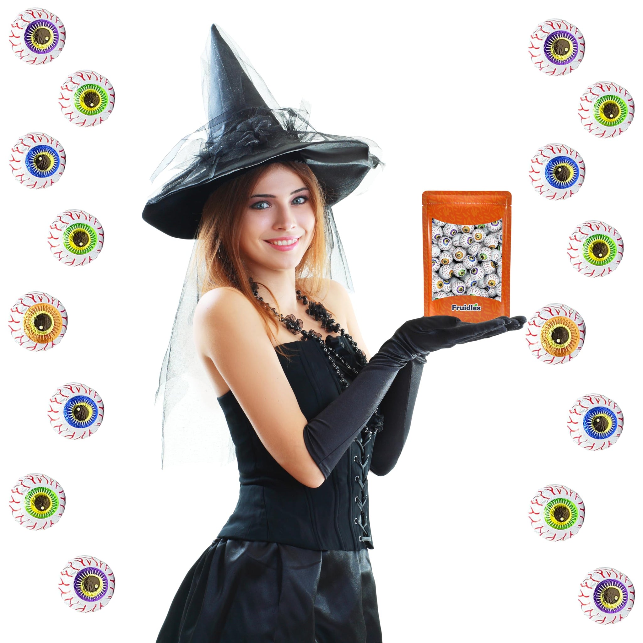 10 Pounds Halloween Milk Chocolate Peanut Butter Spooky Eye Balls, Trick-Or-Treat Party Bag Fillers, Individually Wrapped in Multi-color Eye Design