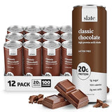 Slate Milk - High Protein Milk Shake - Classic Chocolate - Lactose Free, 20g Protein, 1g Sugar, 100 Calories, 2g Net Carbs, No Added Sugar - Natural