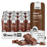 Slate Milk - High Protein Milk Shake - Classic Chocolate - Lactose Free, 20g Protein, 1g Sugar, 100 Calories, 2g Net Carbs, No Added Sugar - Natural