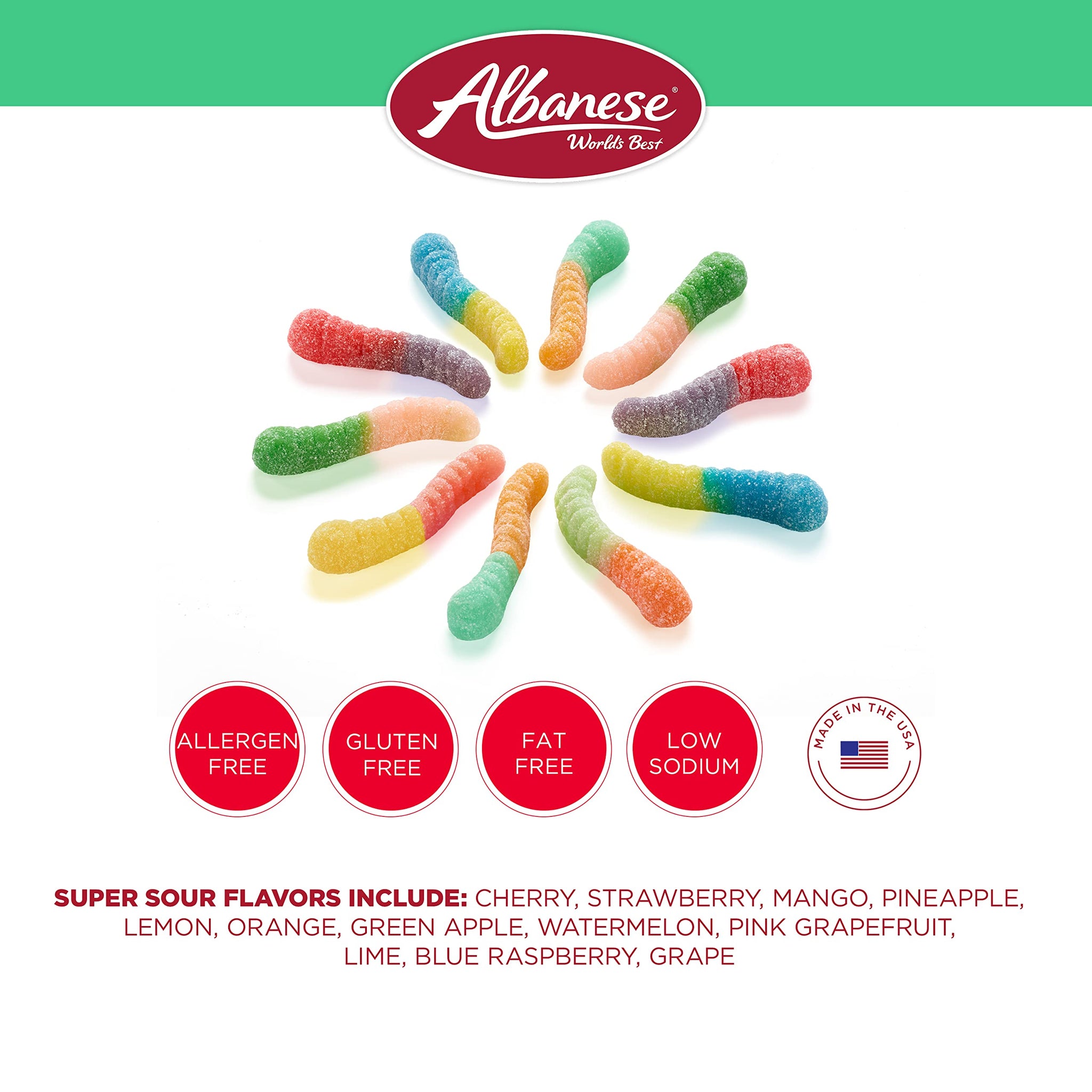 Albanese Sour 12 Flavor Mini Gummi Worms, 8 Ounce