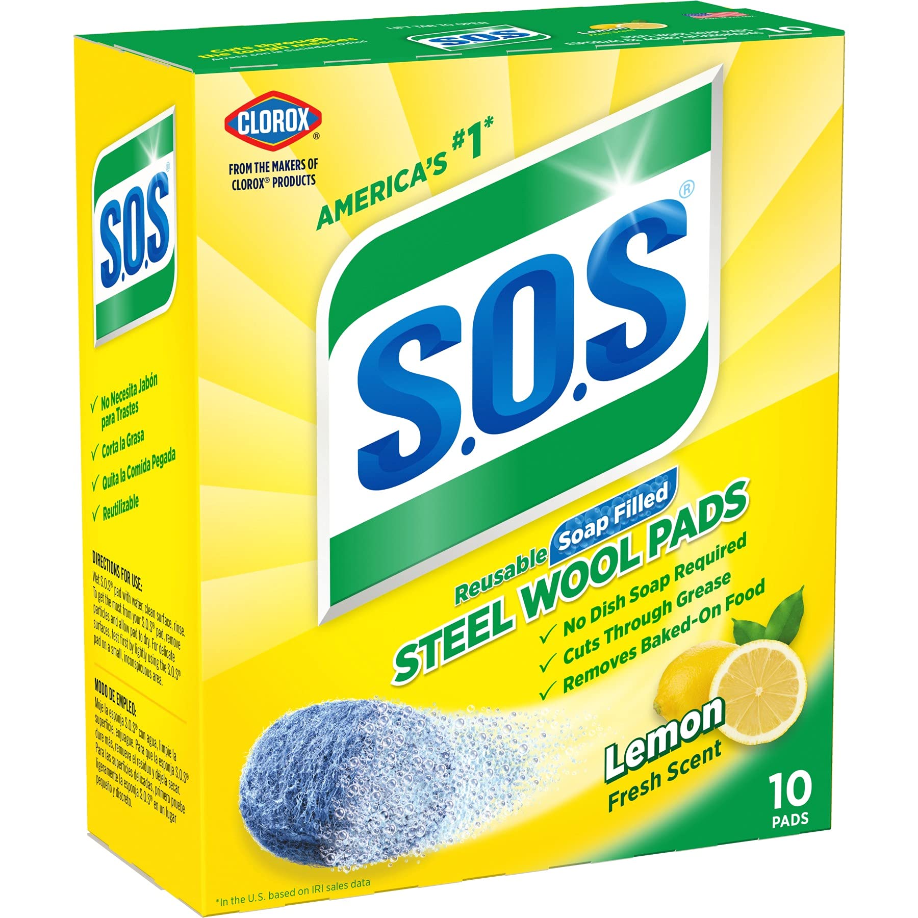 S.O.S Steel Wool Soap Pads, Lemon Fresh, 10 Count