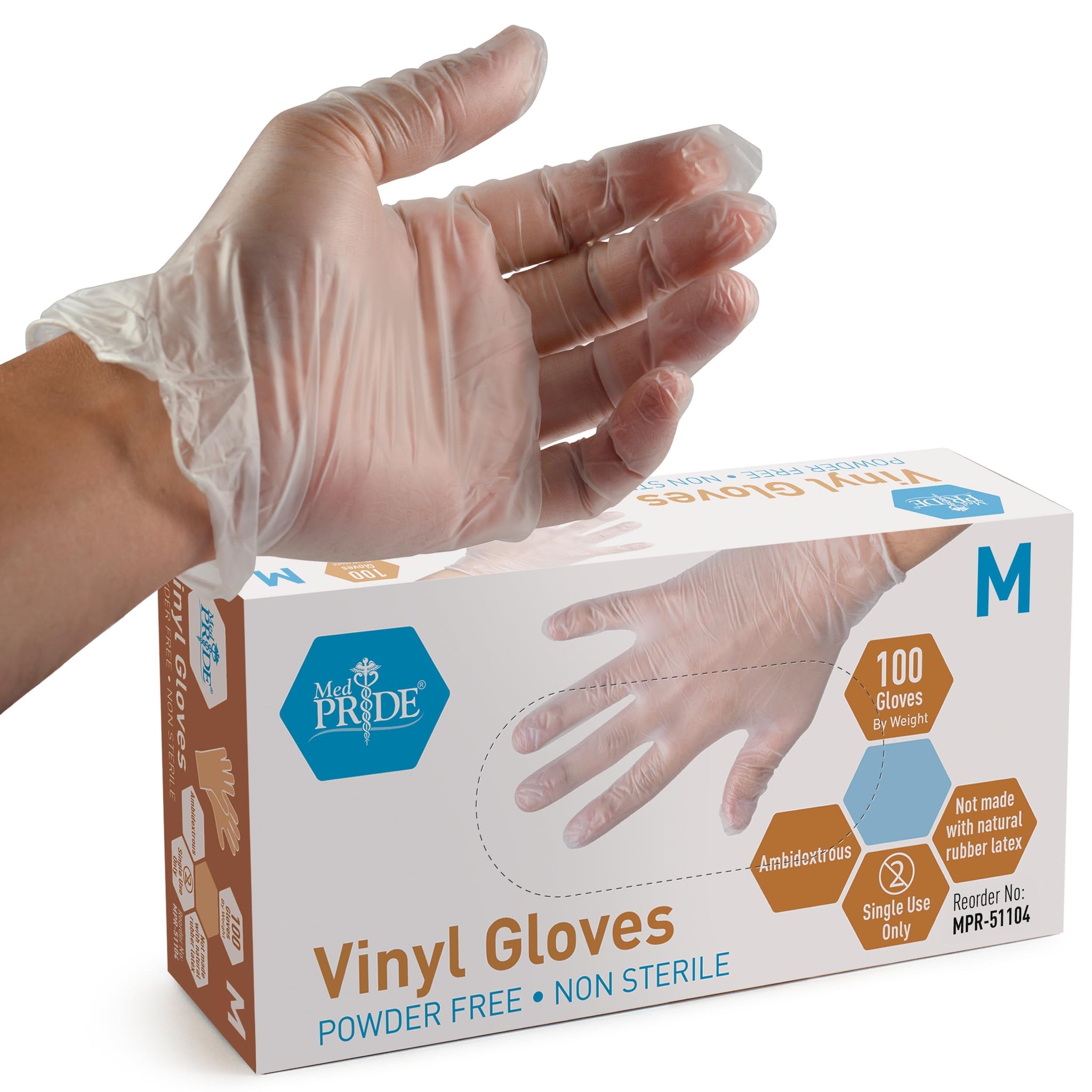 MedPride General Purpose Powder-Free Vinyl Gloves, Medium, Box/100