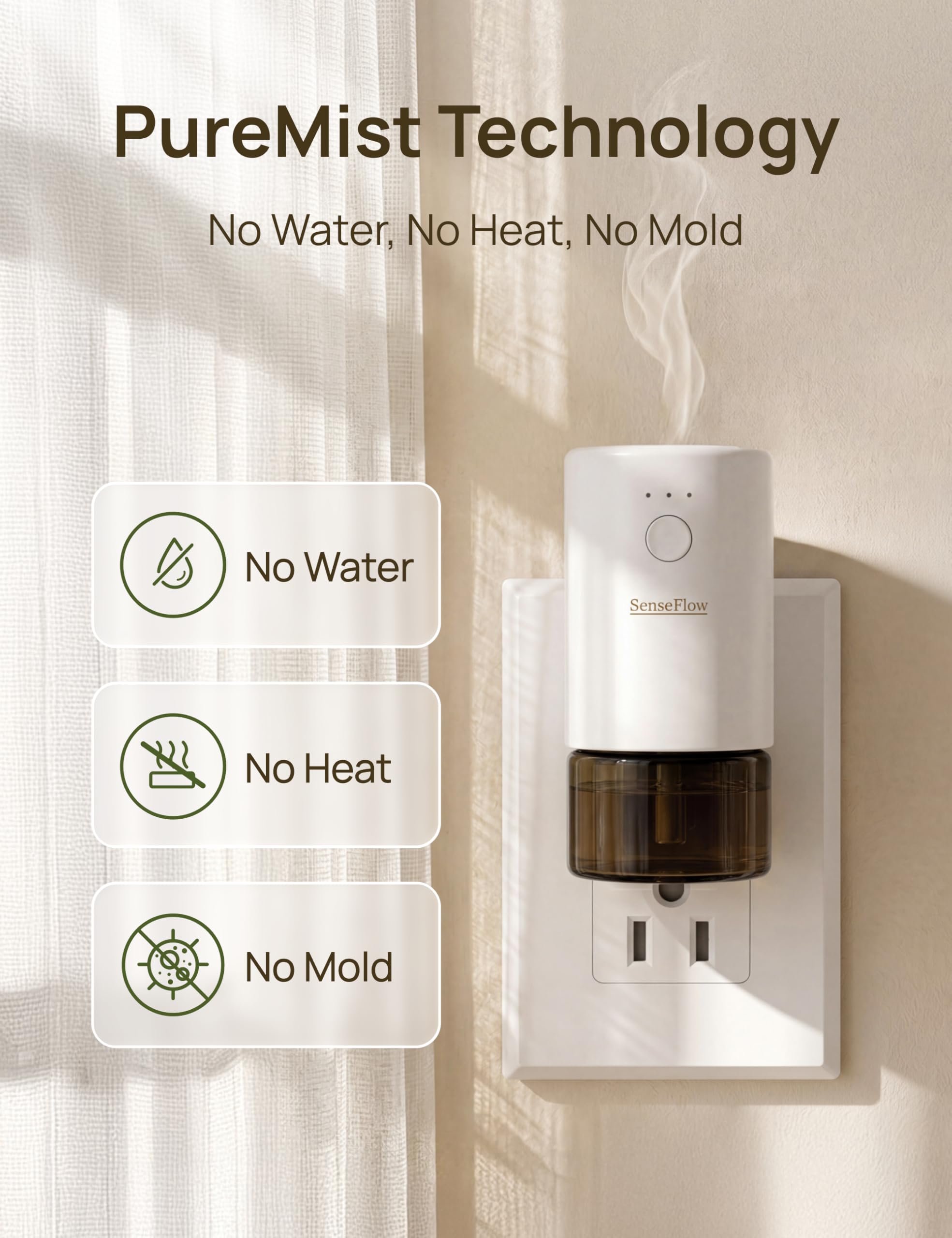 Senseflow Plug-in Air Freshener for Home, Waterless Essential Oil Diffuser for Bedroom and Bathroom, Non-Toxic Formula for Pets and Nursery, 120 Days