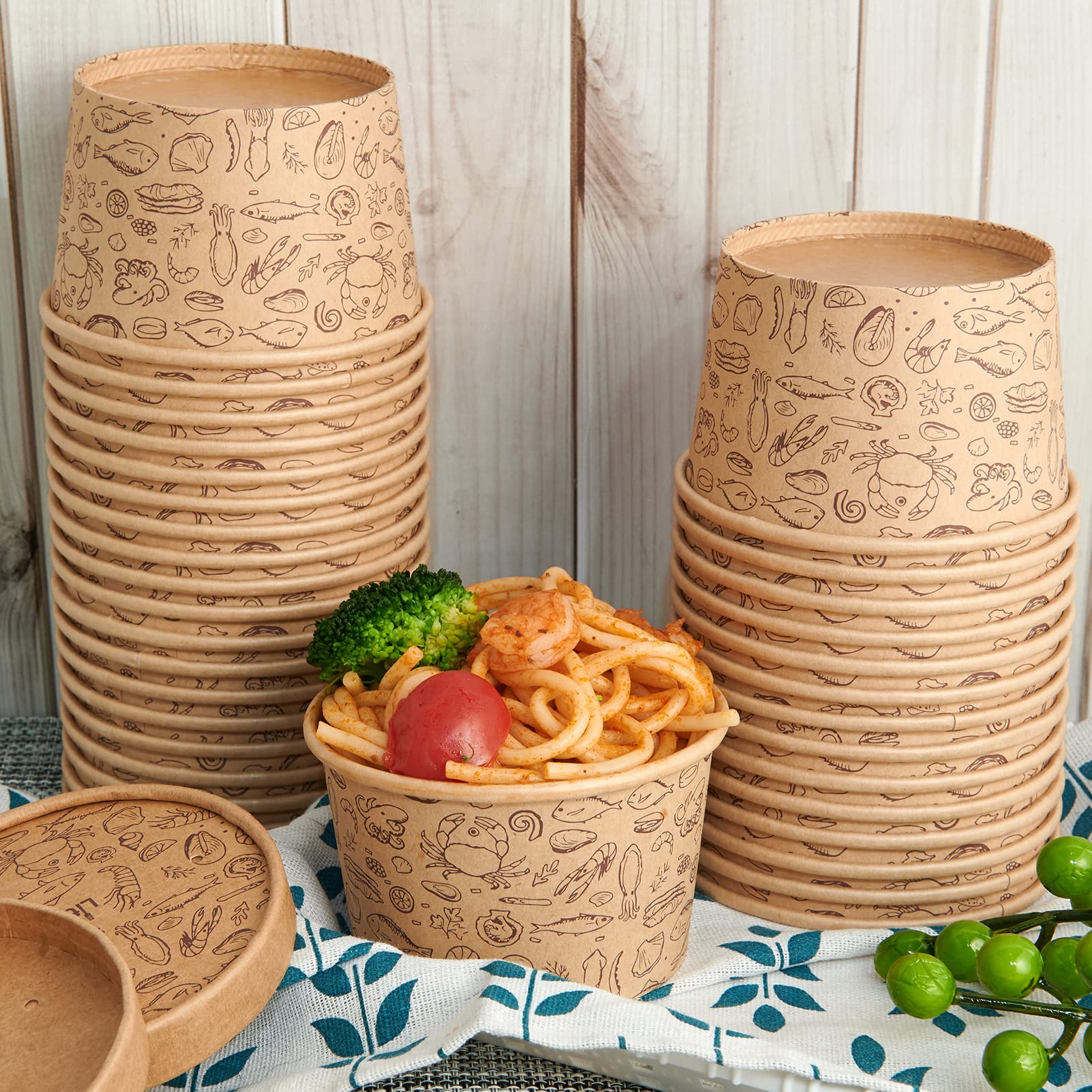 LITOPAK 50 Pack 8 oz Paper Containers with Vented Lids, Kraft Paper Food Cups, Soup Containers Cups with Lids, Disposable Bowls for Hot Soup