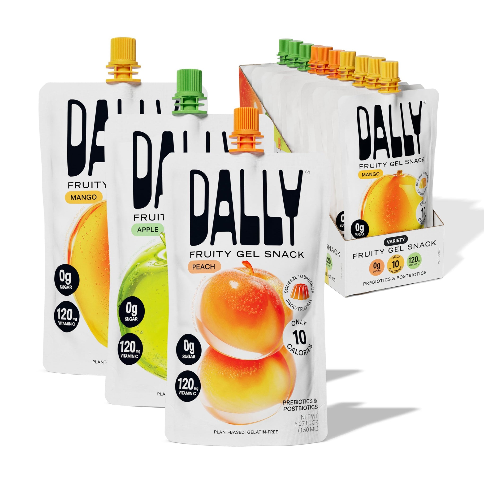 Dally Variety Pack [Mango, Peach & Apple] Drinkable Konjac Jelly 10 Pouches | 10-Calorie Keto, Gluten Free, Sugar Free Korean Fruit Snack | Prebiotics