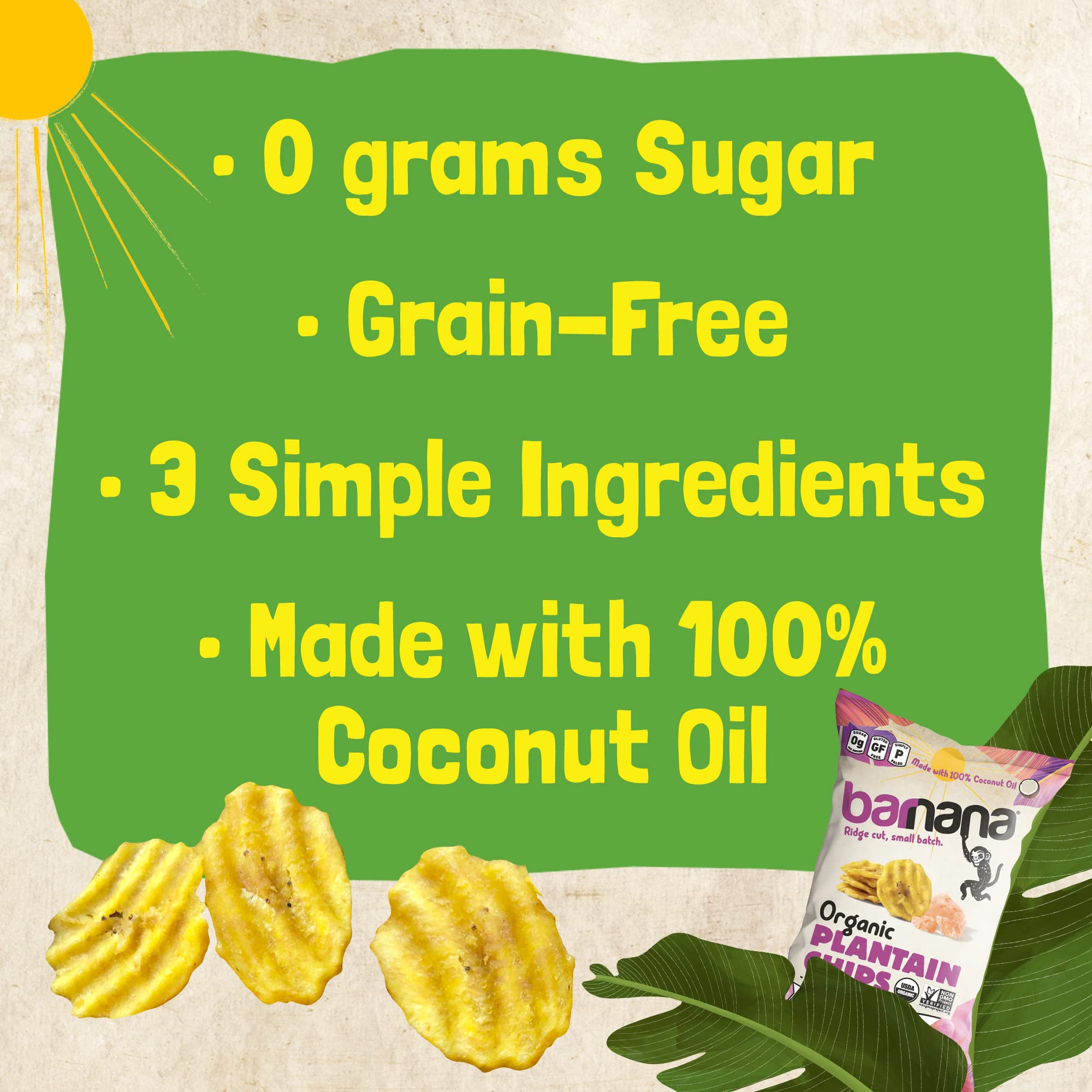 Barnana - Organic Plantain Chips, Himalayan Pink Salt, Healthy Snack Made With 100% Coconut Oil, Non-GMO, Potato Chip Alternative, Zero Sugar, Paleo