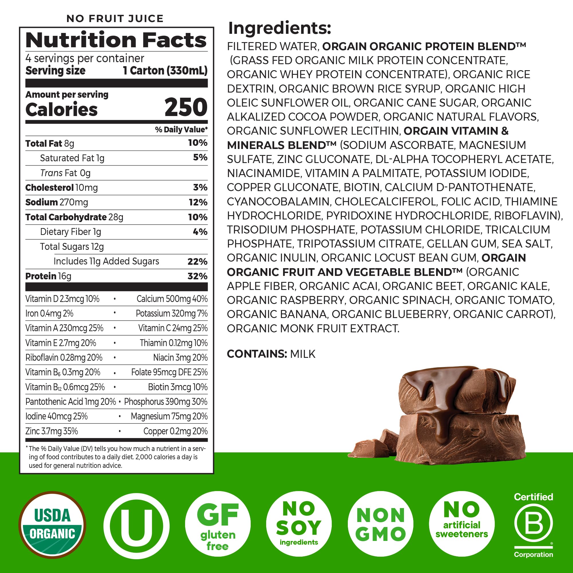 Orgain Organic Nutritional Shake, Creamy Chocolate Fudge - Meal Replacement, 16g Protein, 20 Vitamins & Minerals, Gluten & Soy Free, Kosher, Non-GMO