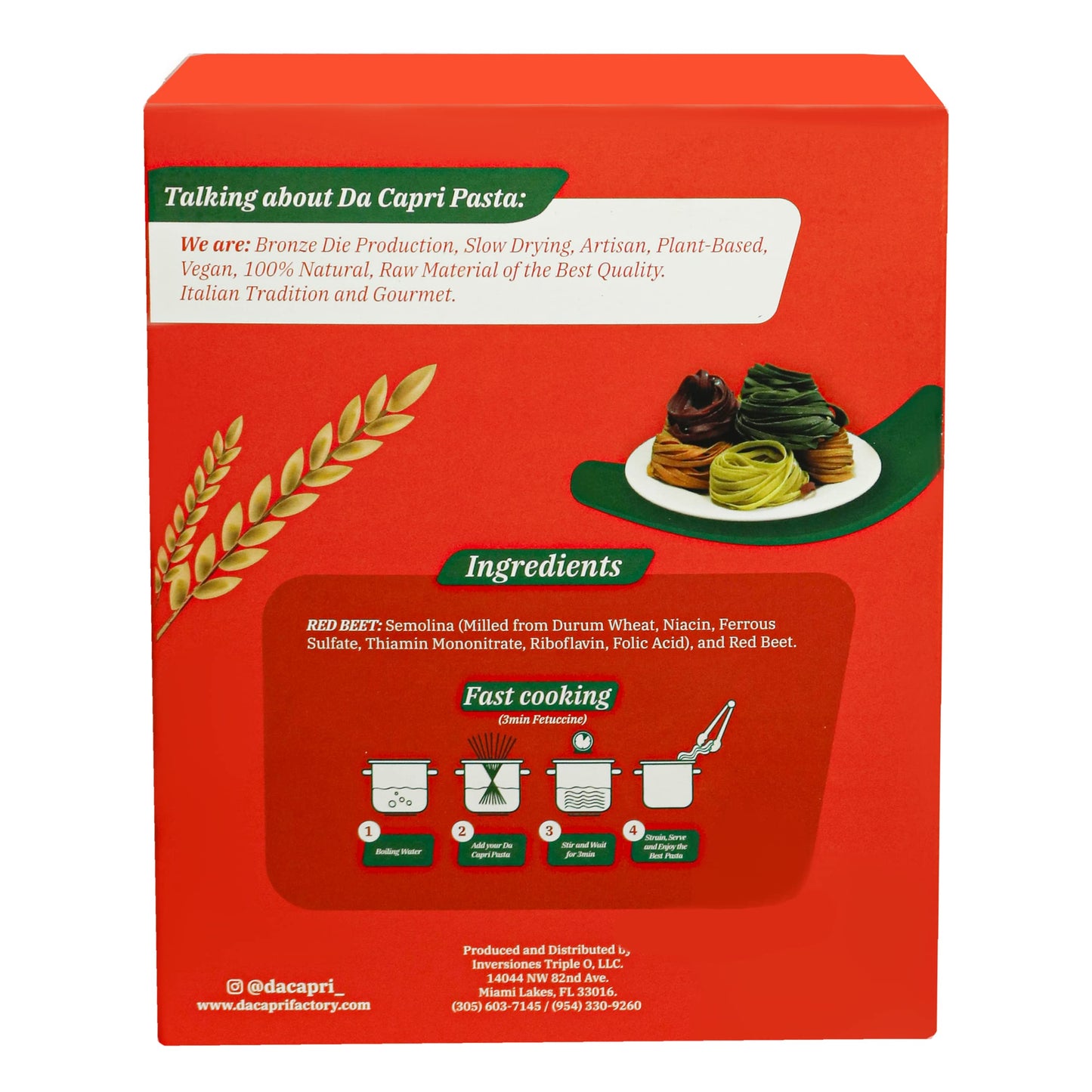 Da Capri Red Beet Fettuccine (Pack Of 2) | Artisanal Homemade Pasta | 16 Oz Vegan & Healthy | 100% Natural & Plant-Based | Easy to make & Fast Cooking