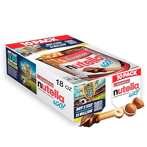 Nutella & GO! Chocolate Hazelnut Spread with Cocoa + Breadsticks, 10 Snack Packs, 1.8 oz Each