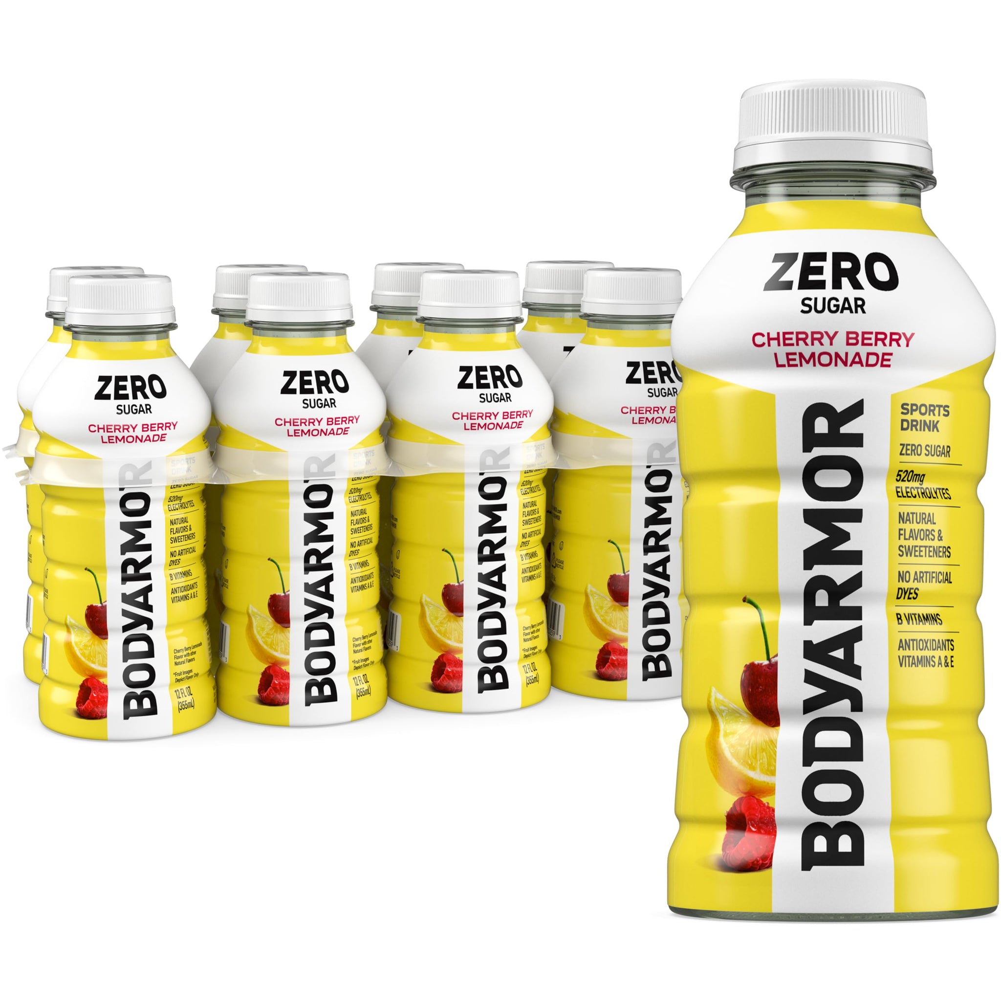 BODYARMOR ZERO Sugar Cherry Berry Lemonade Electrolyte Drink, Natural Flavors, 12 Fl Oz Bottles (8 Pack), B Vitamins & Antioxidants Sugar Free