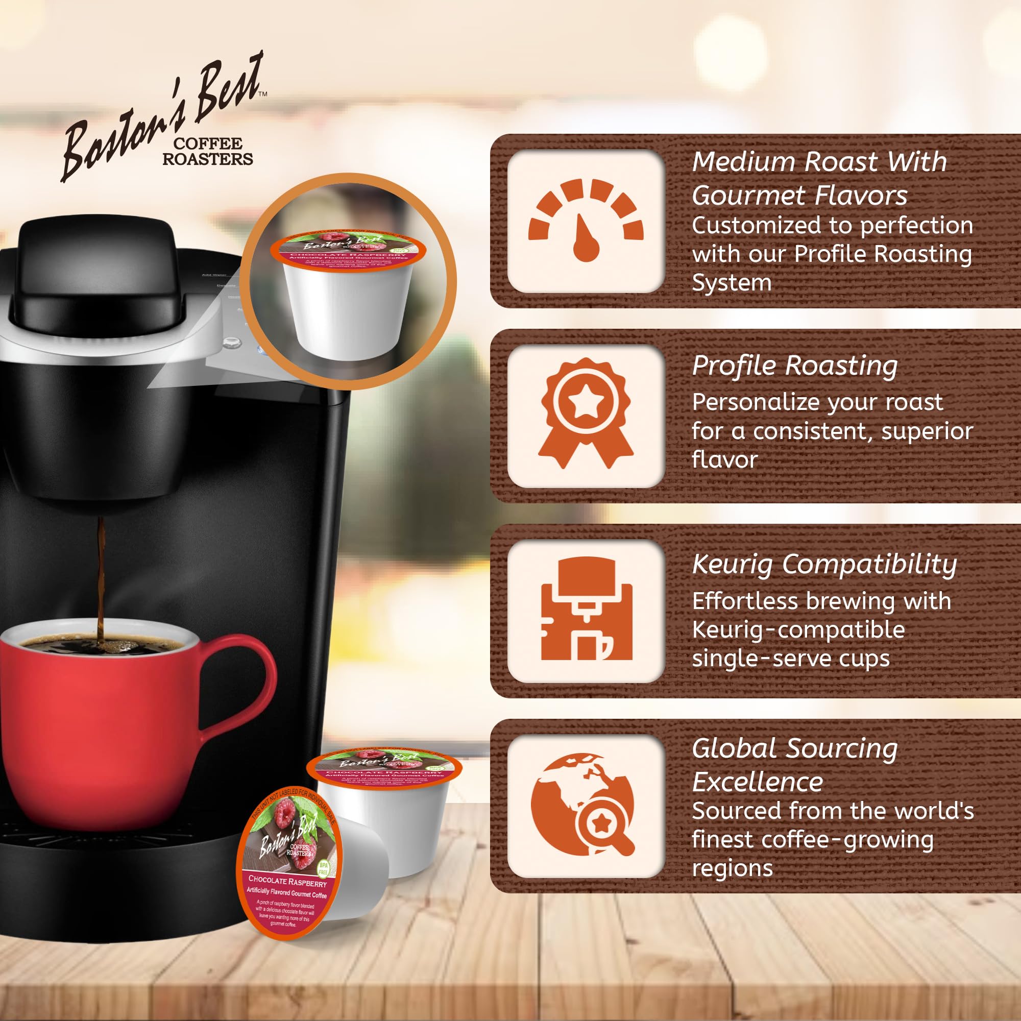 Boston’s Best - Chocolate Raspberry Flavored Medium Roast Gourmet Coffee, Compatible with Keurig Maker, 1 Count (12 Single Serve Cups)