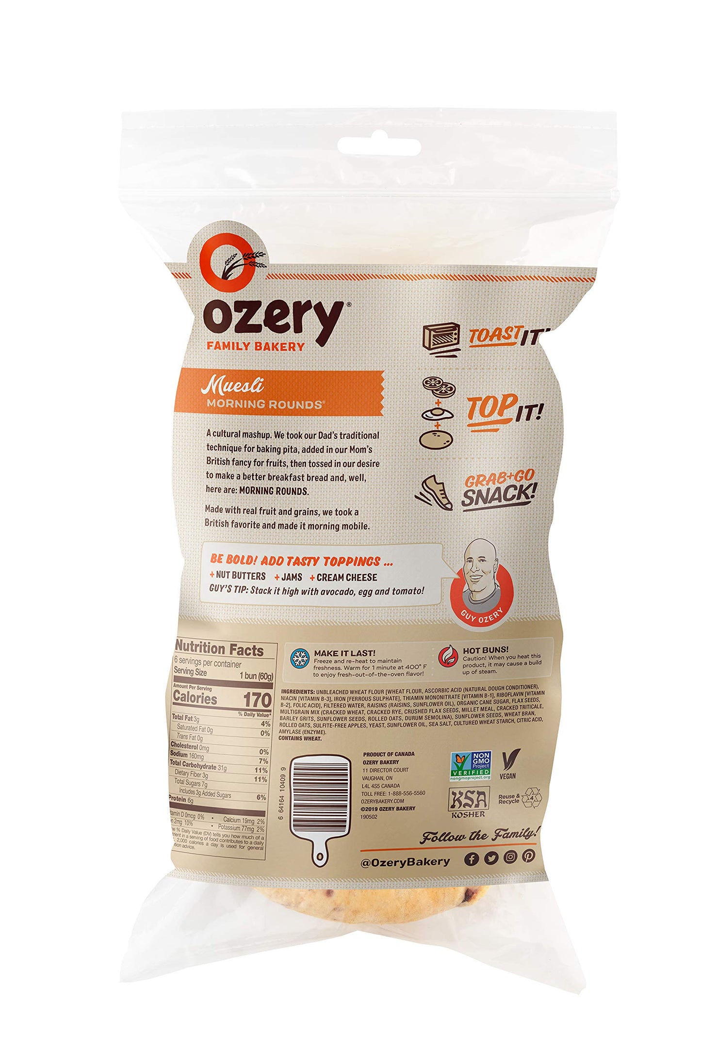 OZERY BAKERY Morning Round Pita Bread, Muesli, 12.7 Ounce, Pack of 6