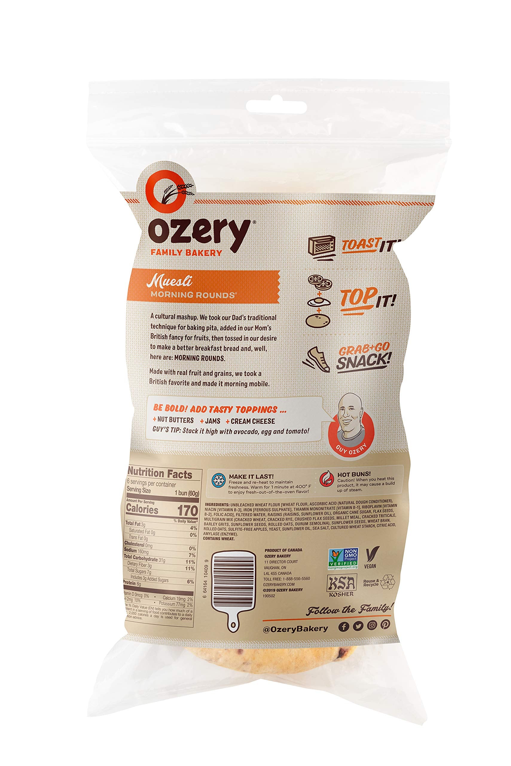 OZERY BAKERY Morning Round Pita Bread, Muesli, 12.7 Ounce, Pack of 6