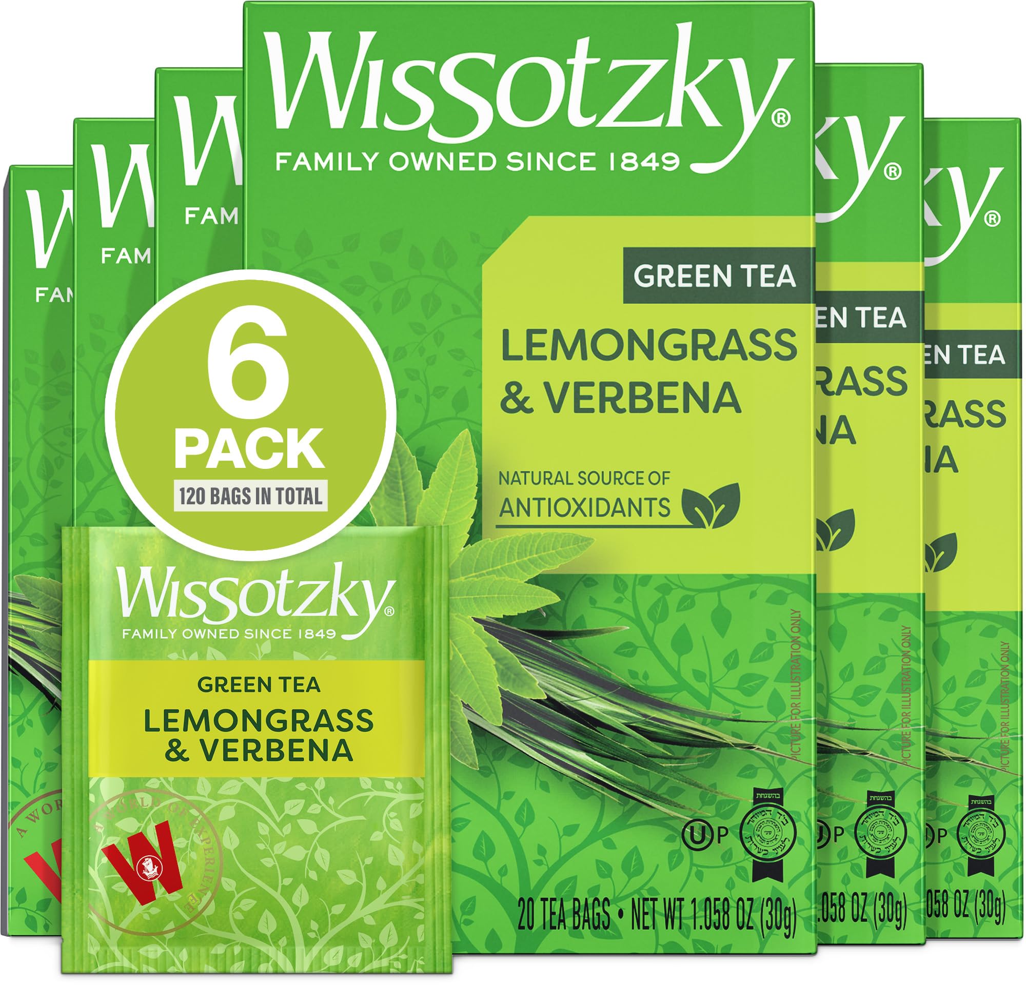 Wissotzky Lemongrass & Verbena Green Tea (6 Pack - 120 Tea Bags) | Soothing Aroma | Antioxidant Rich | Refreshing Green Tea Bags