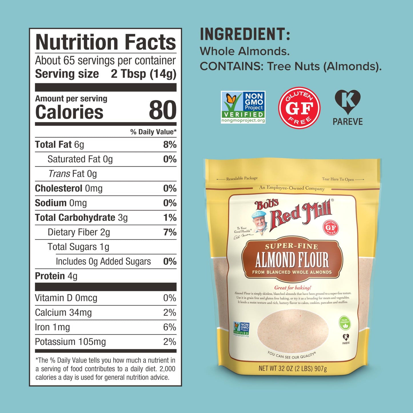 Bob's Red Mill Blanched Almond Flour, Finely Sifted - 2 Pound (Pack of 1) - Non-GMO, Gluten Free, Paleo, Vegan, Keto Friendly