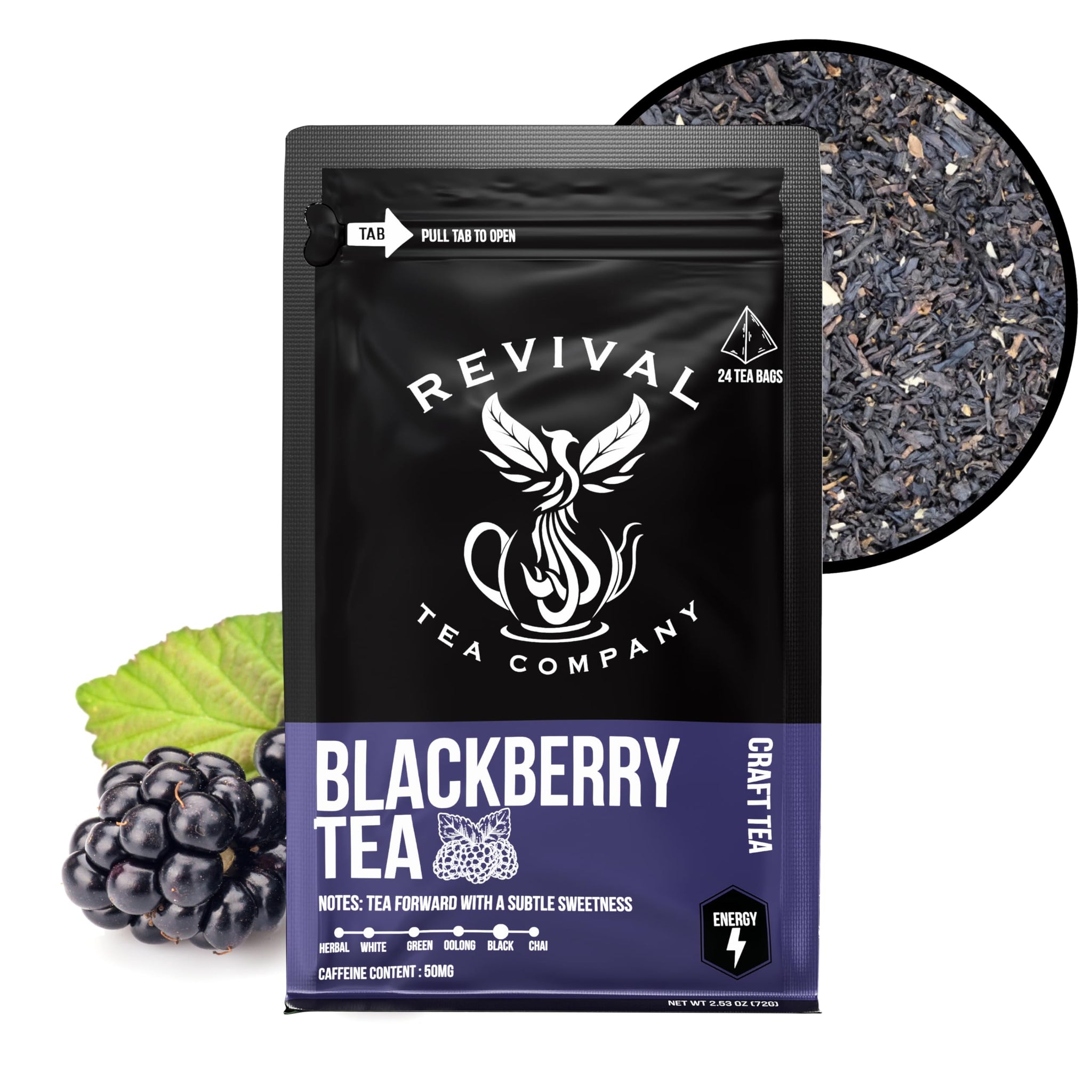 Revival Tea Company Blackberry Tea - Black Tea Blend with Blackberry Leaf - Loose Leaf 6 Ounces