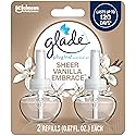Glade PlugIns Refills Air Freshener, Scented and Essential Oils for Home and Bathroom, Sheer Vanilla Embrace, 1.34 Oz, 2 Count