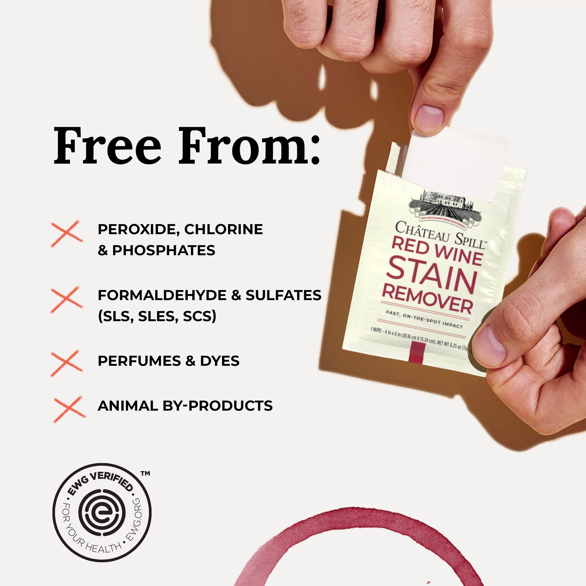 Chateau Spill Red Wine Stain Remover Wipes - 5 Count Individually Wrapped to go Wipes for Stubborn Stains on Clothes, Tablecloth, Carpet, Upholstery