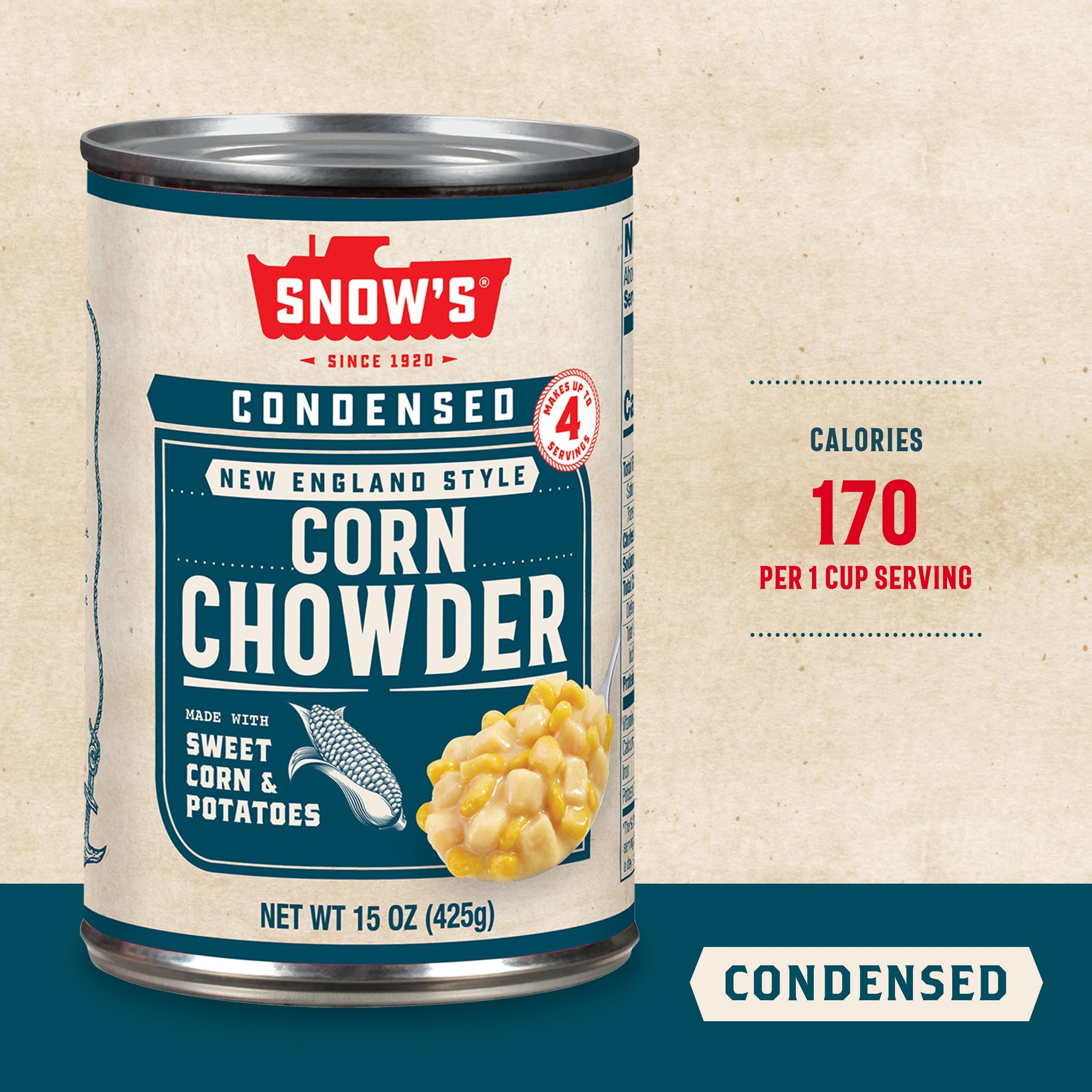 Snow's Condensed Corn Chowder, 15 oz Can - Creamy and Comforting Chowder with Corn, Spices and Hearty Potatoes