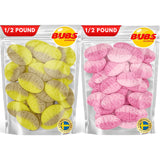 Bubs Banana Ovals & Bubs Strawberry Pomegranate Ovals Bundle. Sweet Swedish Foam Candy. Packed in two Half Pound Nrdiq Candy bags. Totally 1 Pound