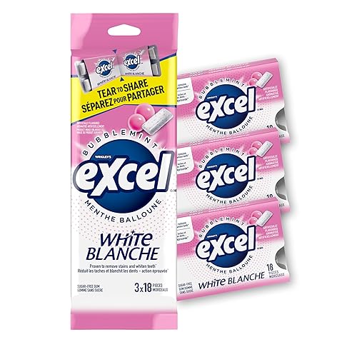 Excel White Bubblemint, Teeth Whitening, Sugar Free Chewing Gum, Multipack, 3 Packs, 18 Pellets Per Pack, Multi
