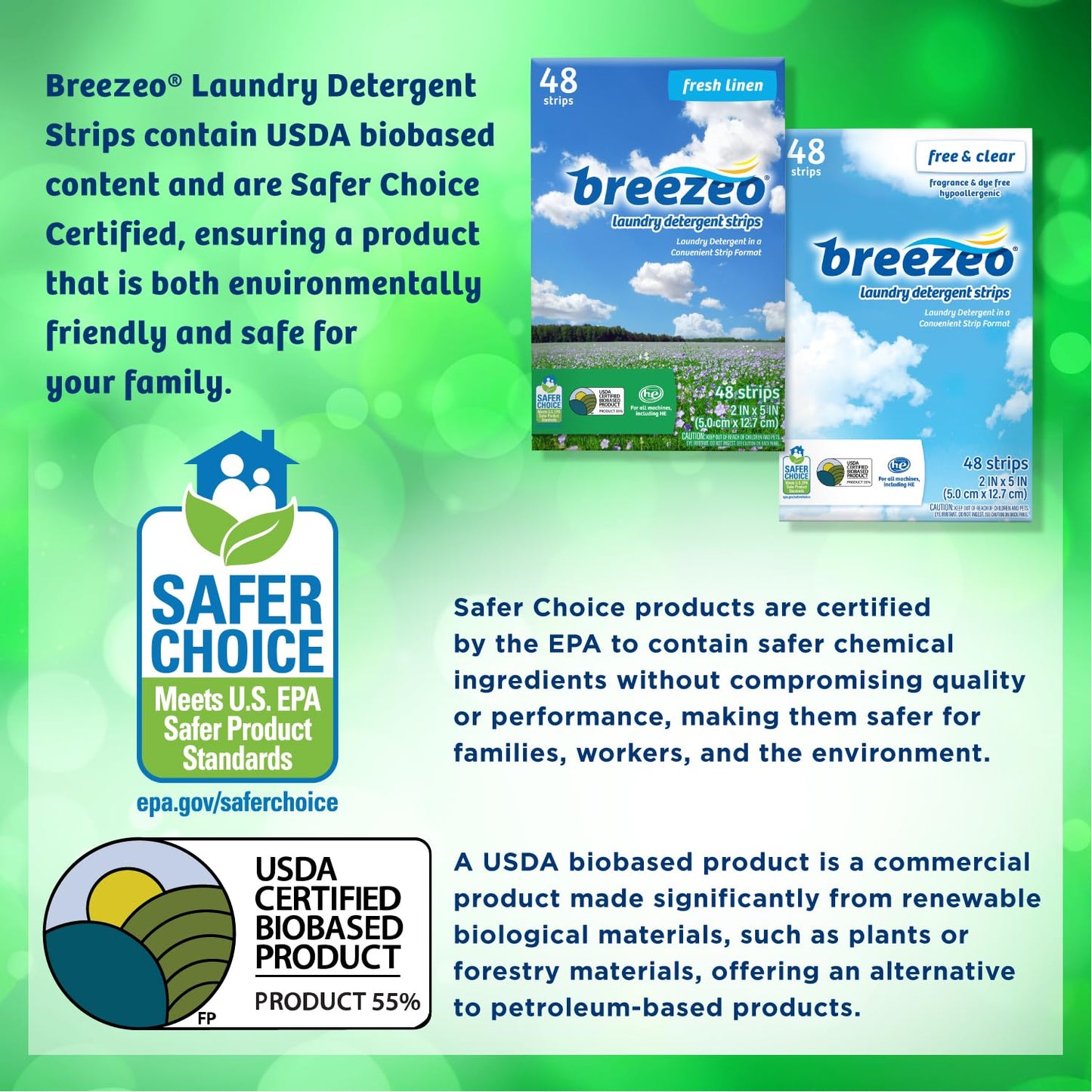 Breezeo Laundry Detergent Strips (48 strips) - Fresh Linen Scent - More Convenient than Pods, Pacs, Liquids or Powders - Great for Home, Dorm, Travel