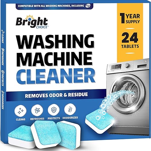 Washing Machine Cleaner Tablets 24 Pack - Deep Cleaning Tablets for Front & Top Load, Works With HE Washers, Removes Residue, Odor & Pet Hair - 12